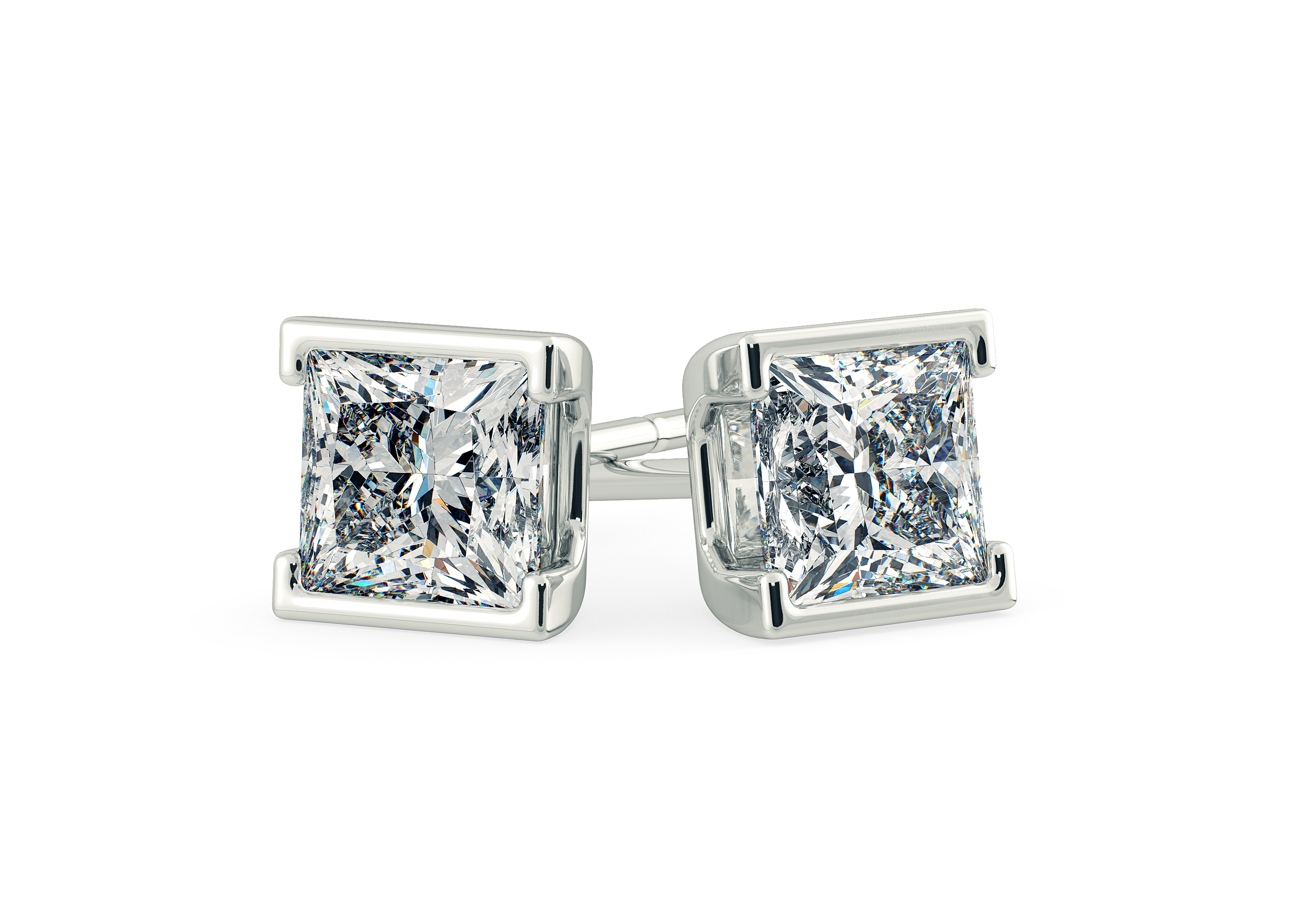 Alvera Princess Diamond Stud Earrings in Platinum with Screw Backs