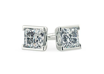 Alvera Princess Diamond Stud Earrings in Platinum with Butterfly Backs