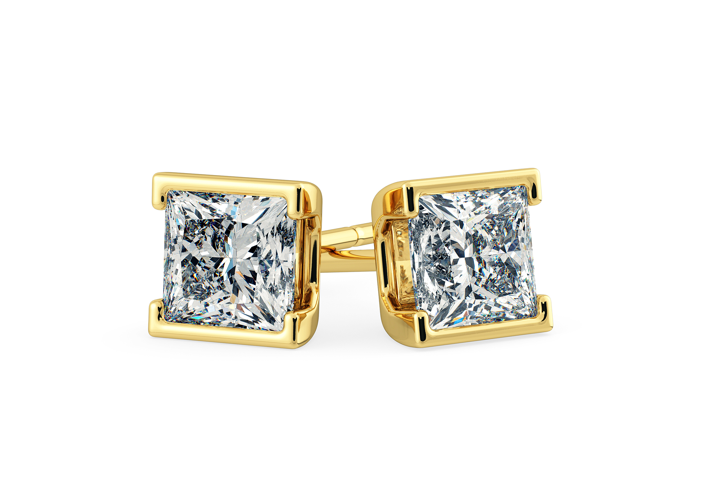 18kt Yellow Gold Certified Diamond Stud Earrings - J'EVAR Pair / 3.50 ct