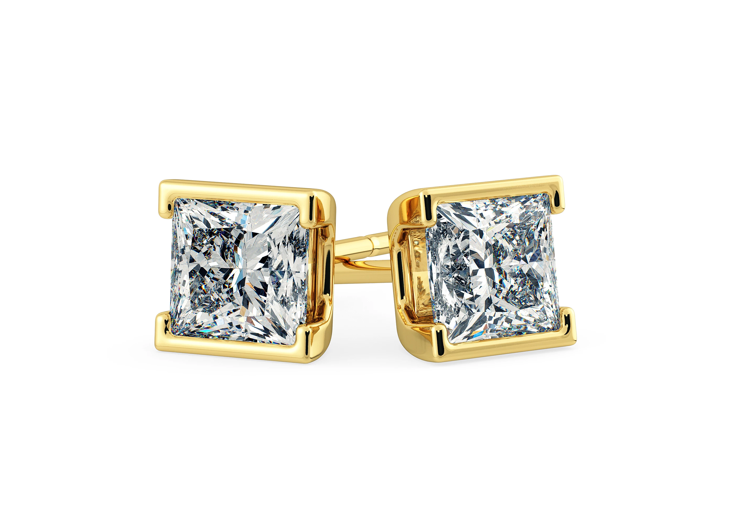 Alvera Princess Diamond Stud Earrings in 18K Yellow Gold with Alpha Backs