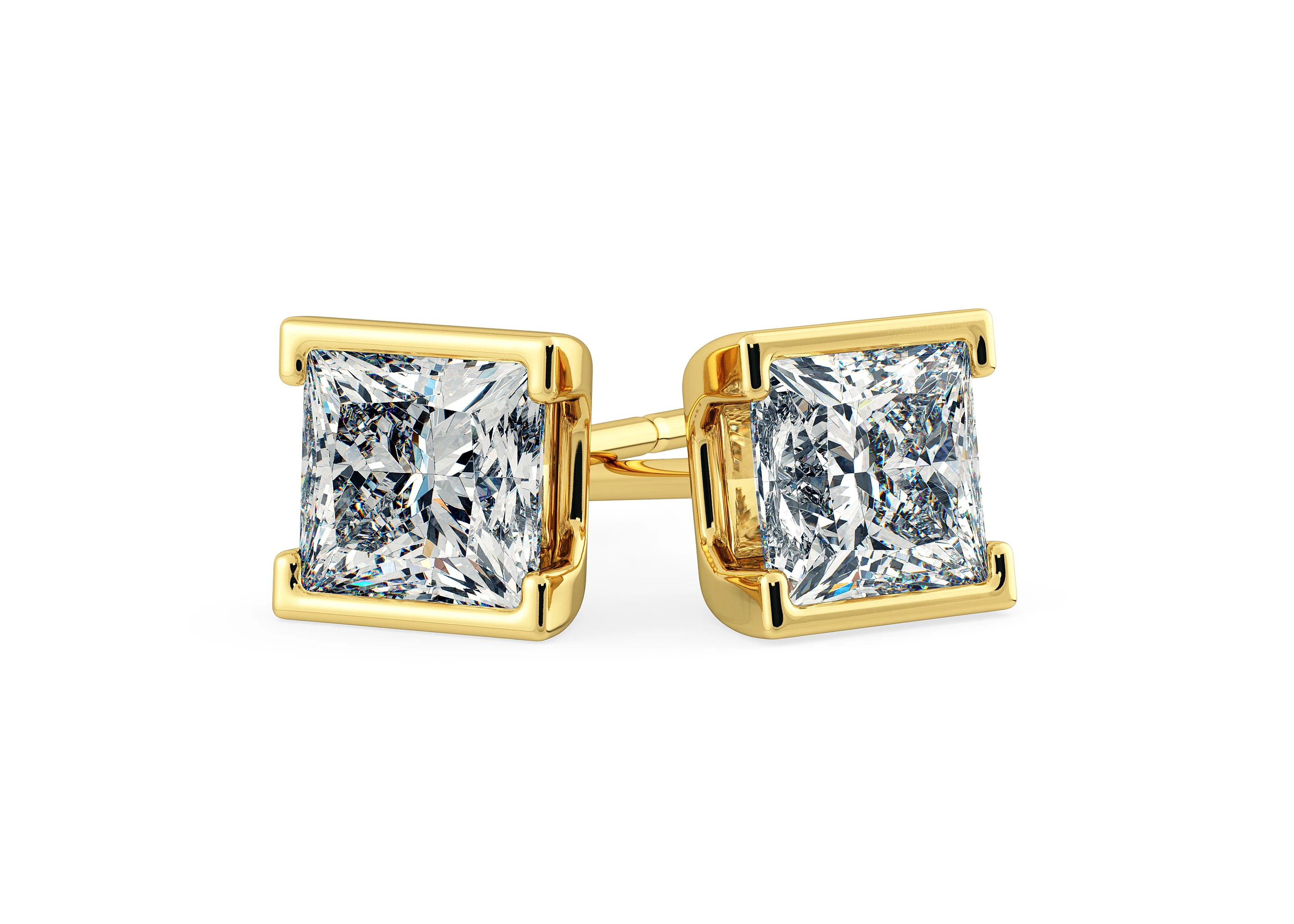 Alvera Princess Diamond Stud Earrings in 18K Yellow Gold with Screw Backs