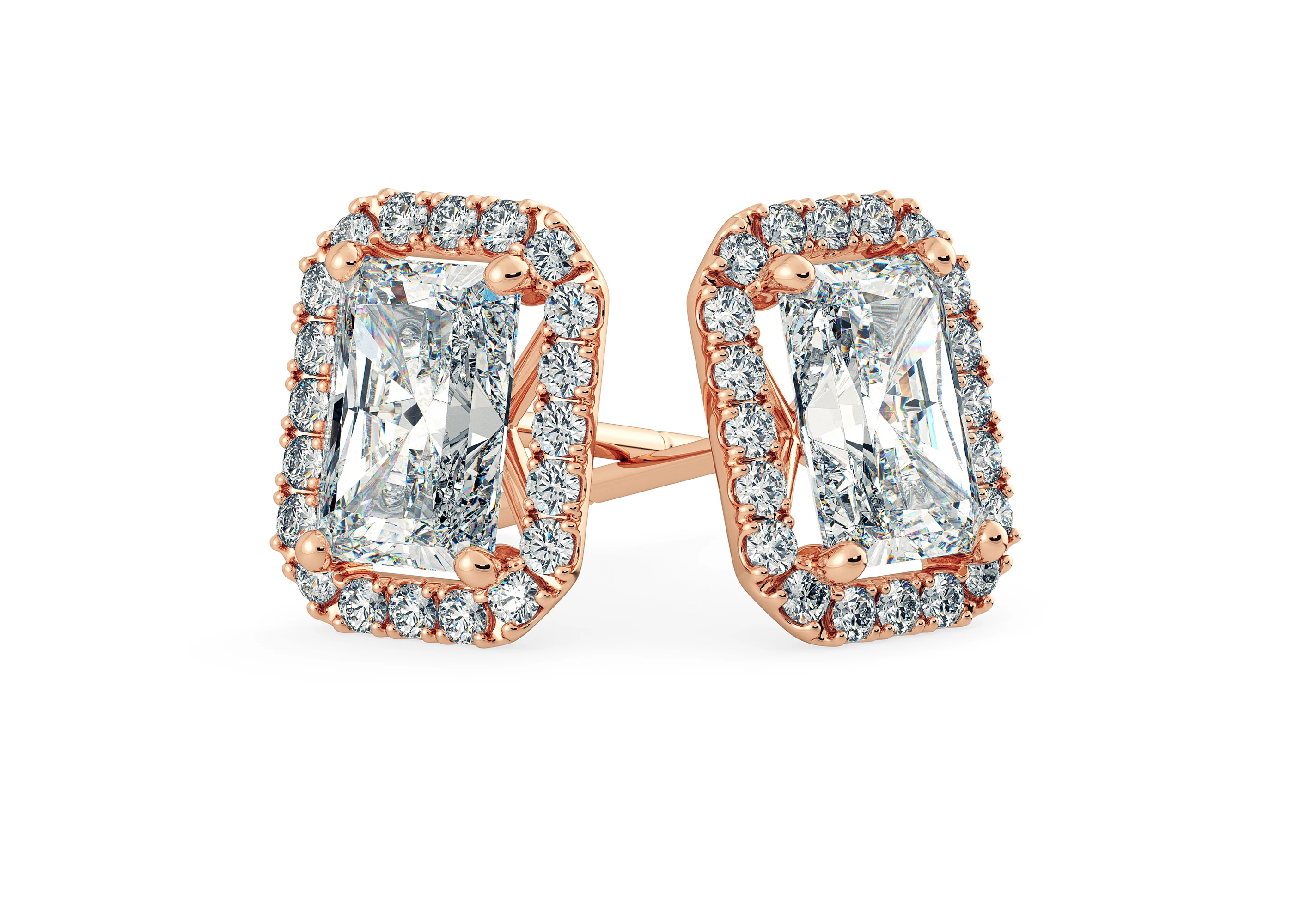 Bijou Emerald Diamond Stud Earrings in 18K Rose Gold with Screw Backs