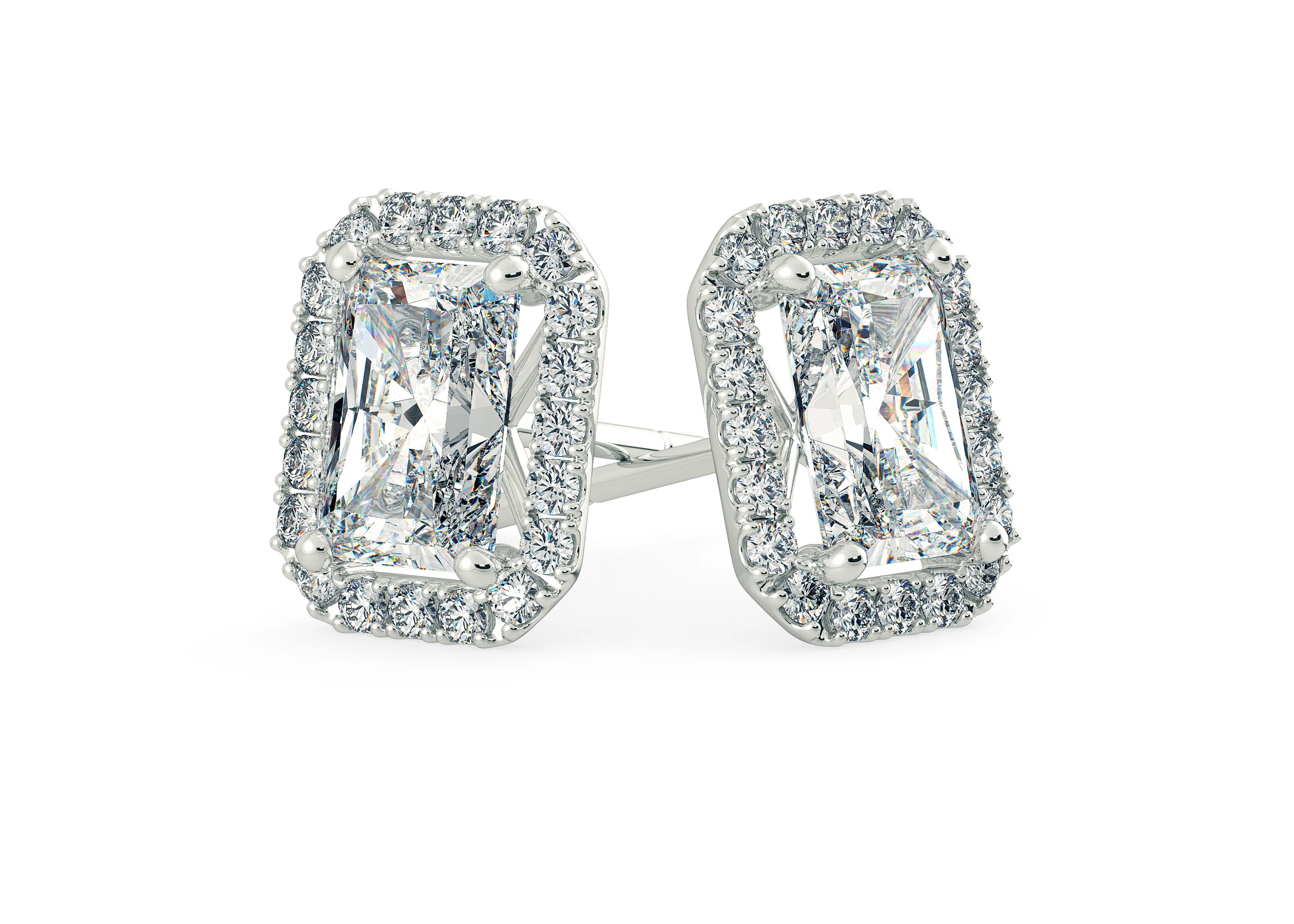 Bijou Emerald Diamond Stud Earrings in Platinum with Screw Backs