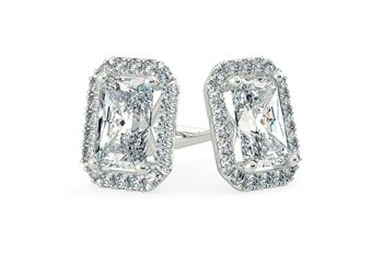 Bijou Emerald Diamond Stud Earrings in 18K White Gold with Butterfly Backs