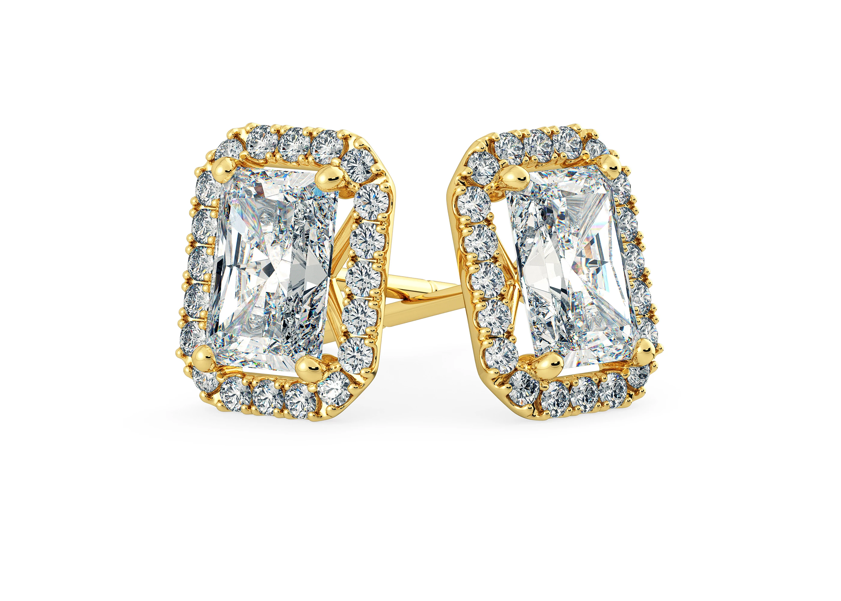 Bijou Emerald Diamond Stud Earrings in 18K Yellow Gold with Alpha Backs