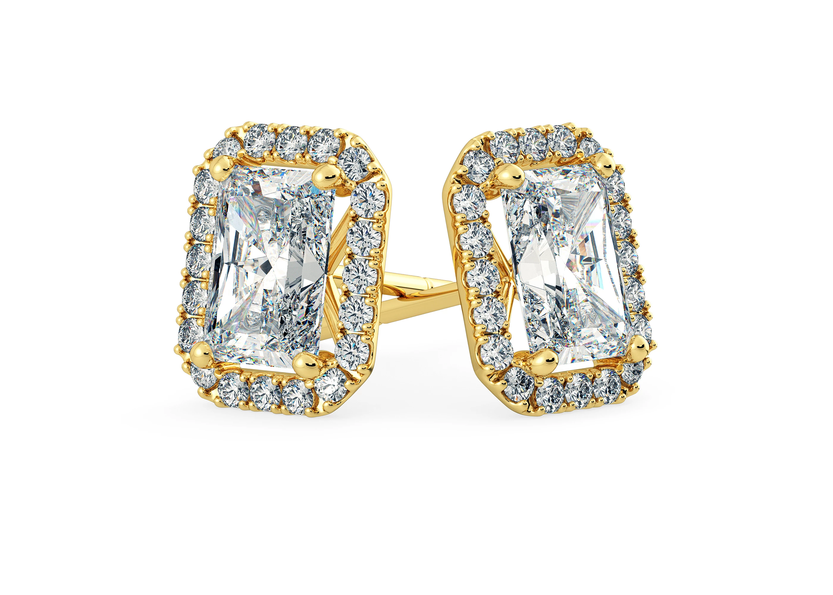 Bijou Emerald Diamond Stud Earrings in 18K Yellow Gold with Screw Backs