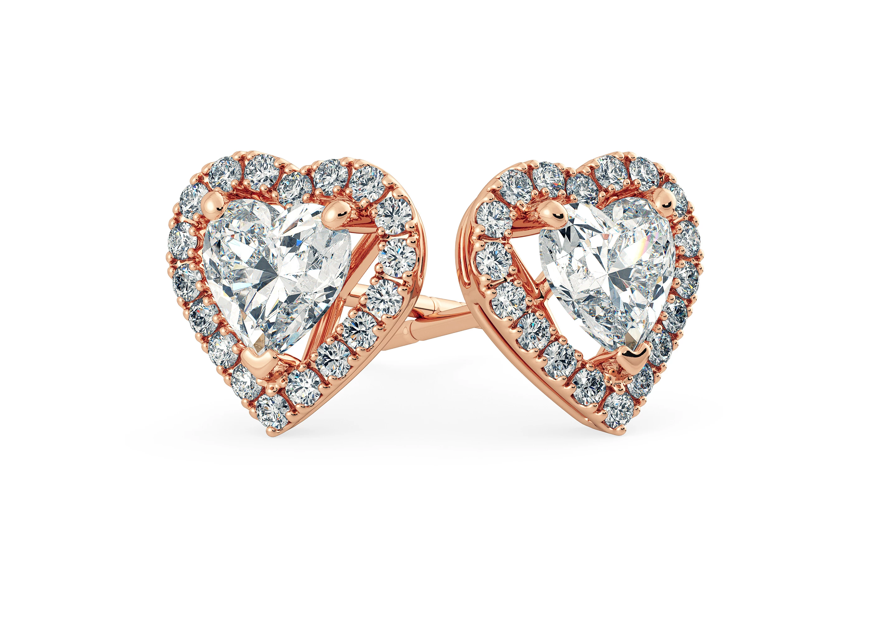 Bijou Heart Diamond Stud Earrings in 18K Rose Gold with Alpha Backs