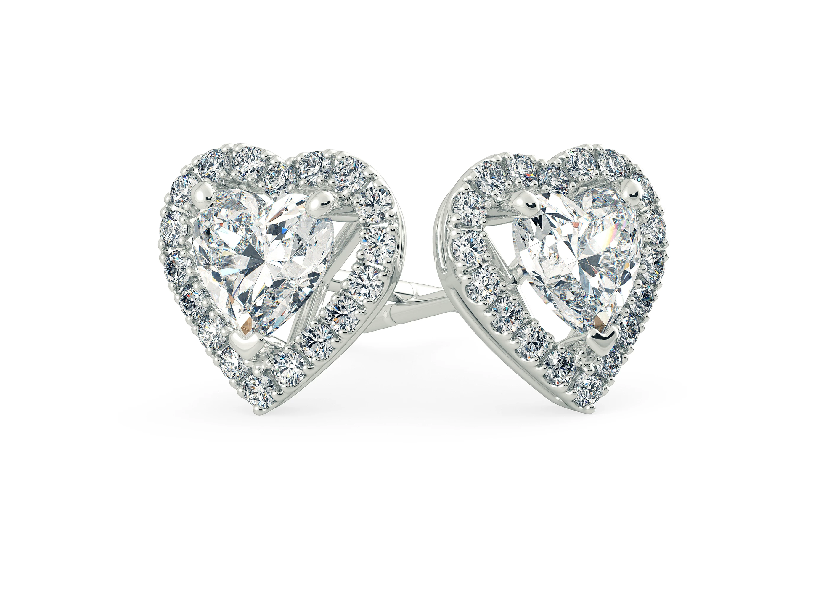Bijou Heart Diamond Stud Earrings in 18K White Gold with Butterfly Backs