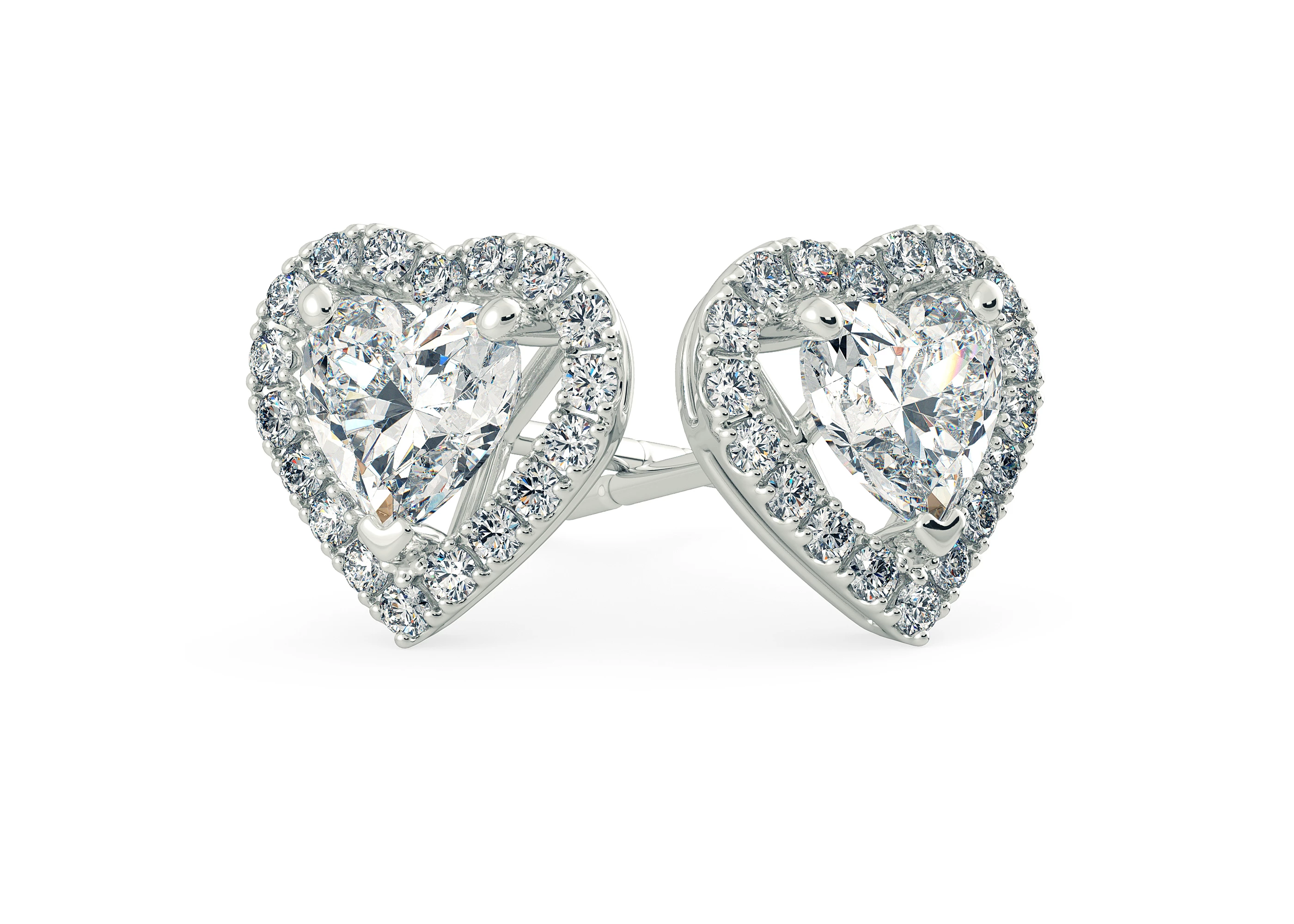 Bijou Heart Diamond Stud Earrings in Platinum with Butterfly Backs