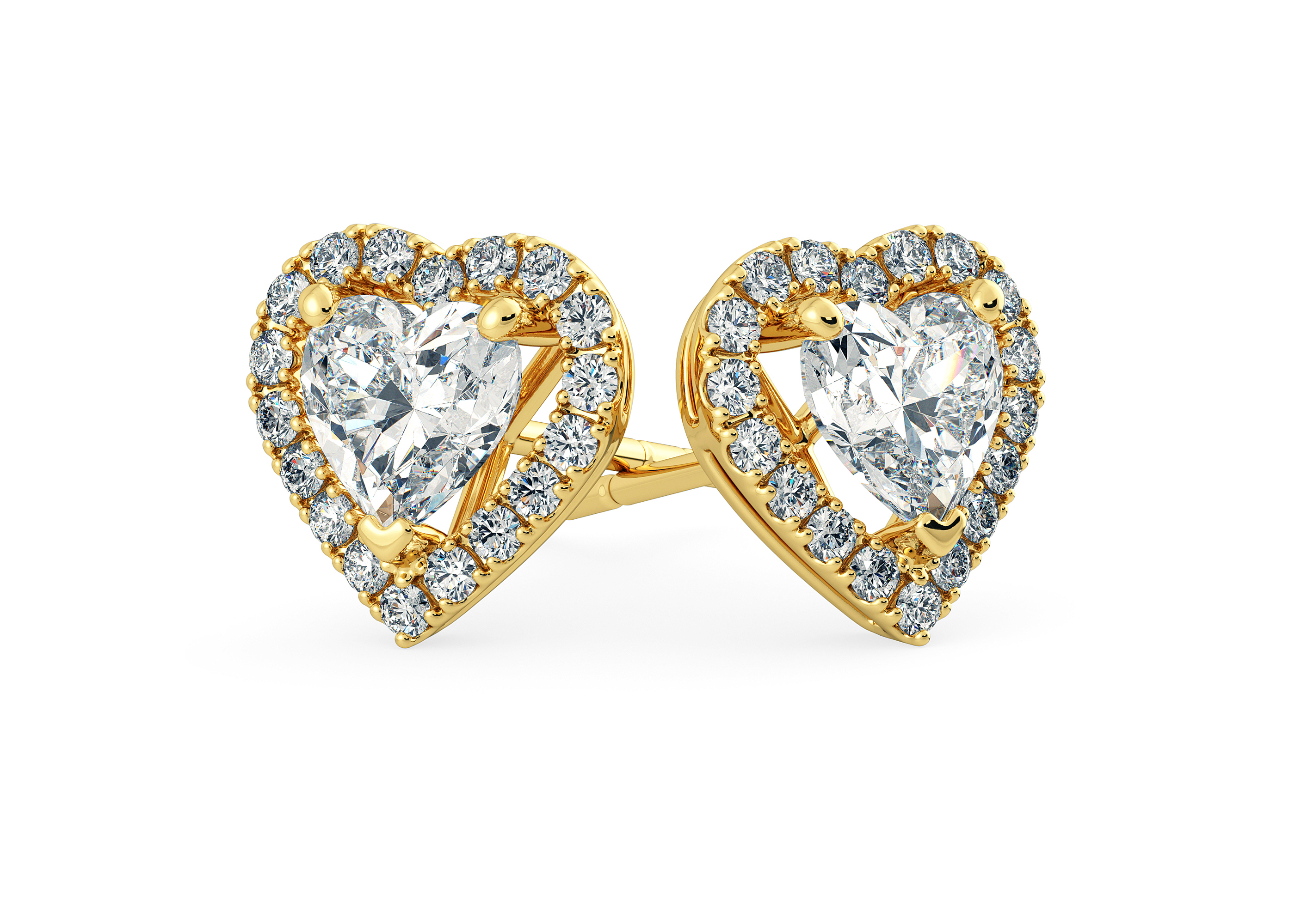 Bijou Heart Diamond Stud Earrings in 18K Yellow Gold with Screw Backs
