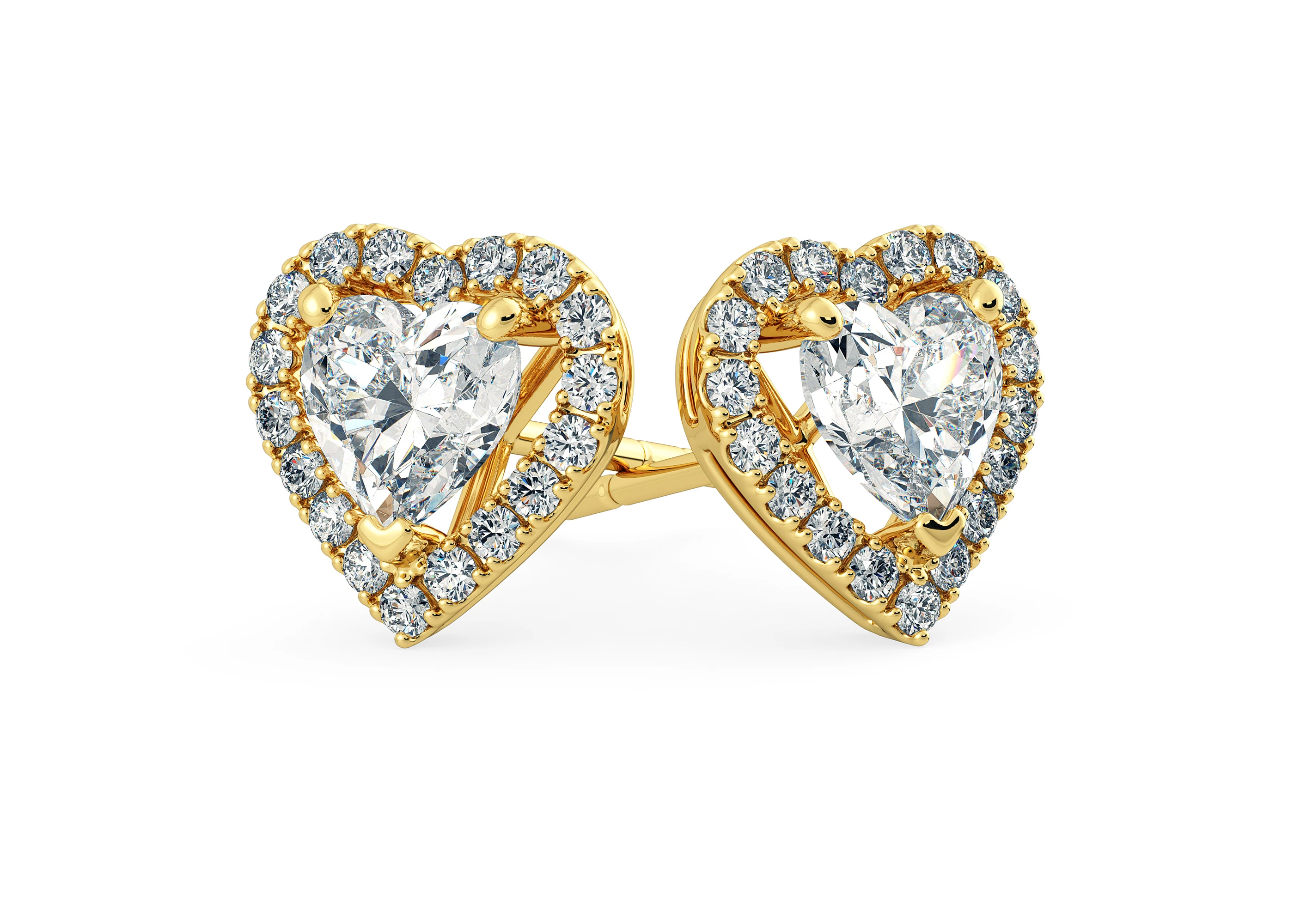 Bijou Heart Diamond Stud Earrings in 18K Yellow Gold with Alpha Backs