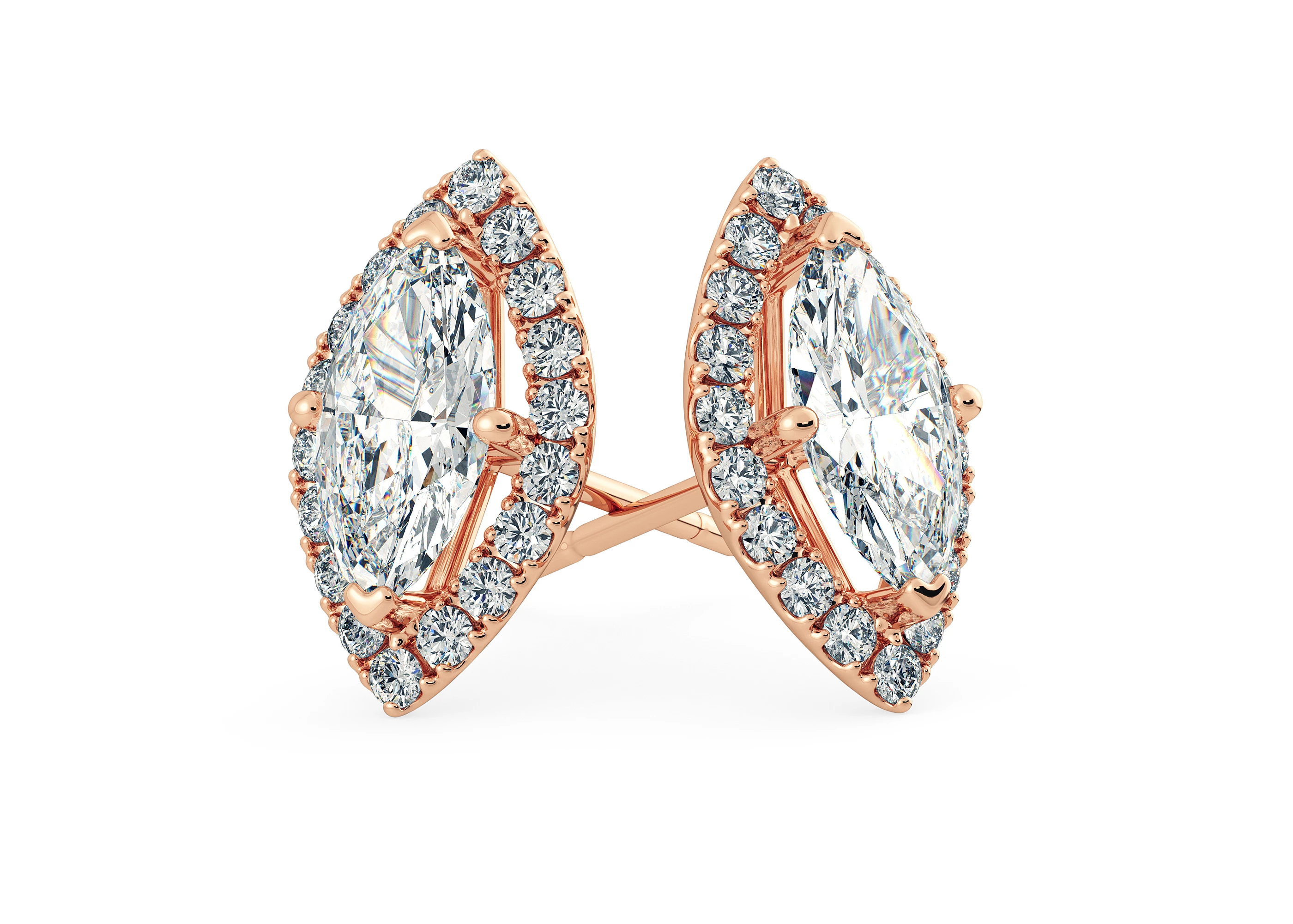 Bijou Marquise Diamond Stud Earrings in 18K Rose Gold with Butterfly Backs