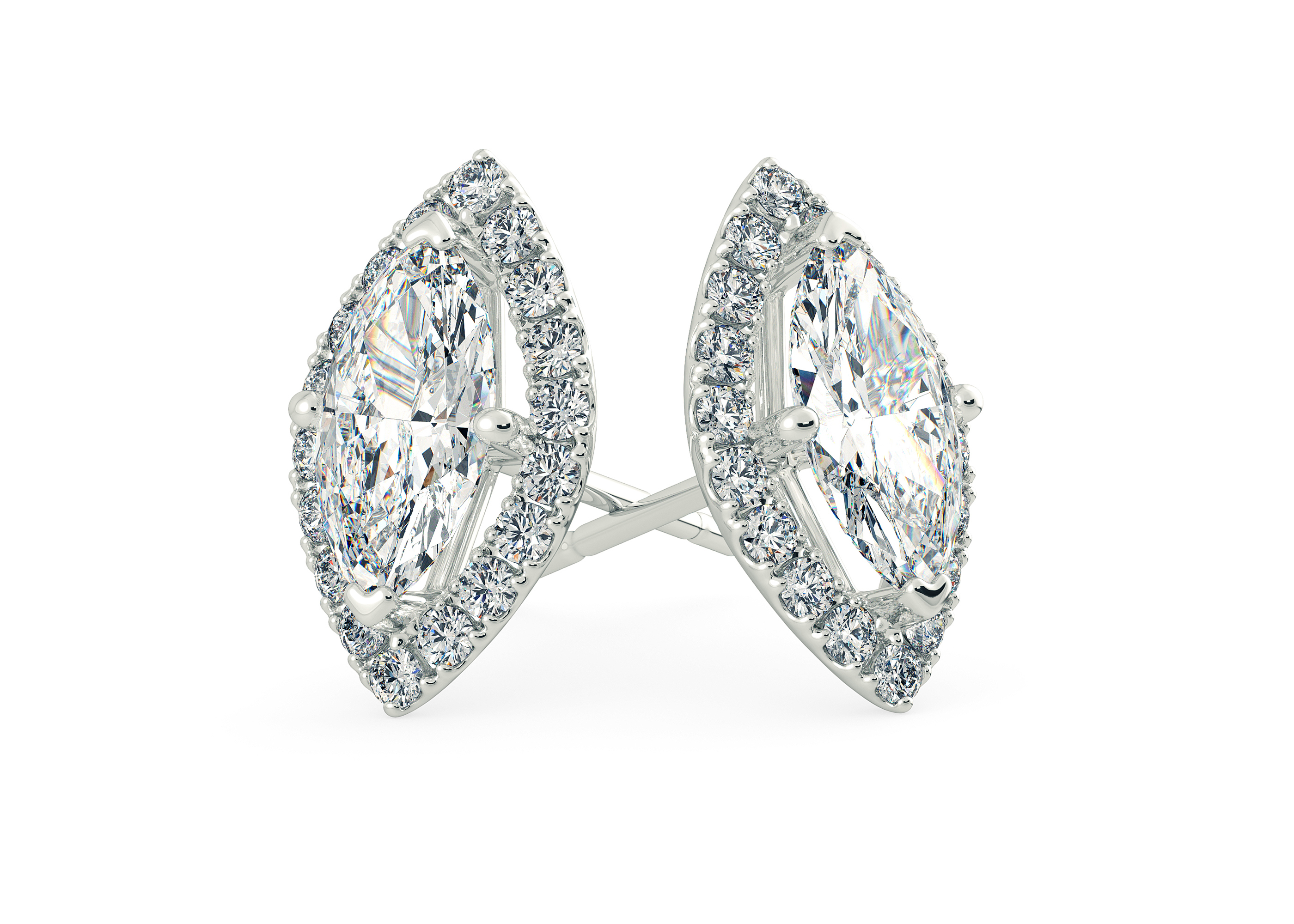 Bijou Marquise Diamond Stud Earrings in 18K White Gold with Alpha Backs
