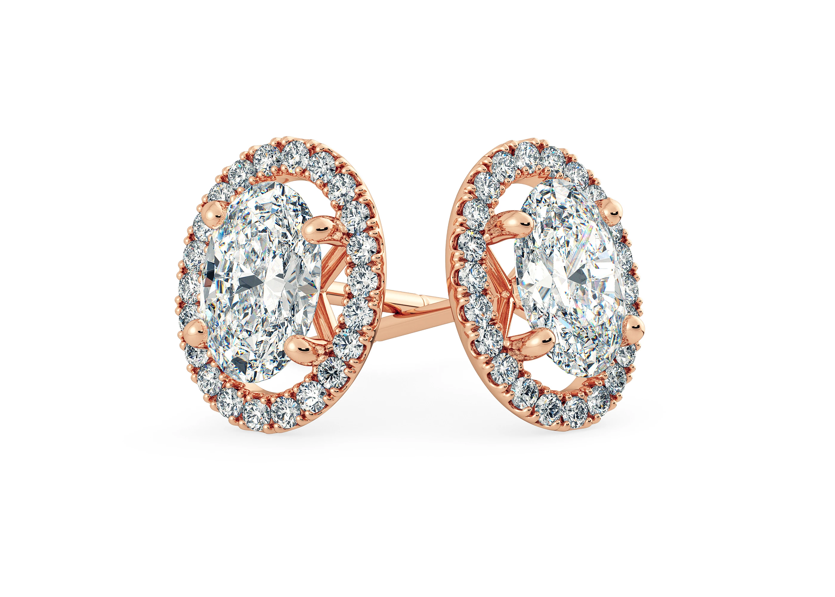 Bijou Oval Diamond Stud Earrings in 18K Rose Gold with Butterfly Backs