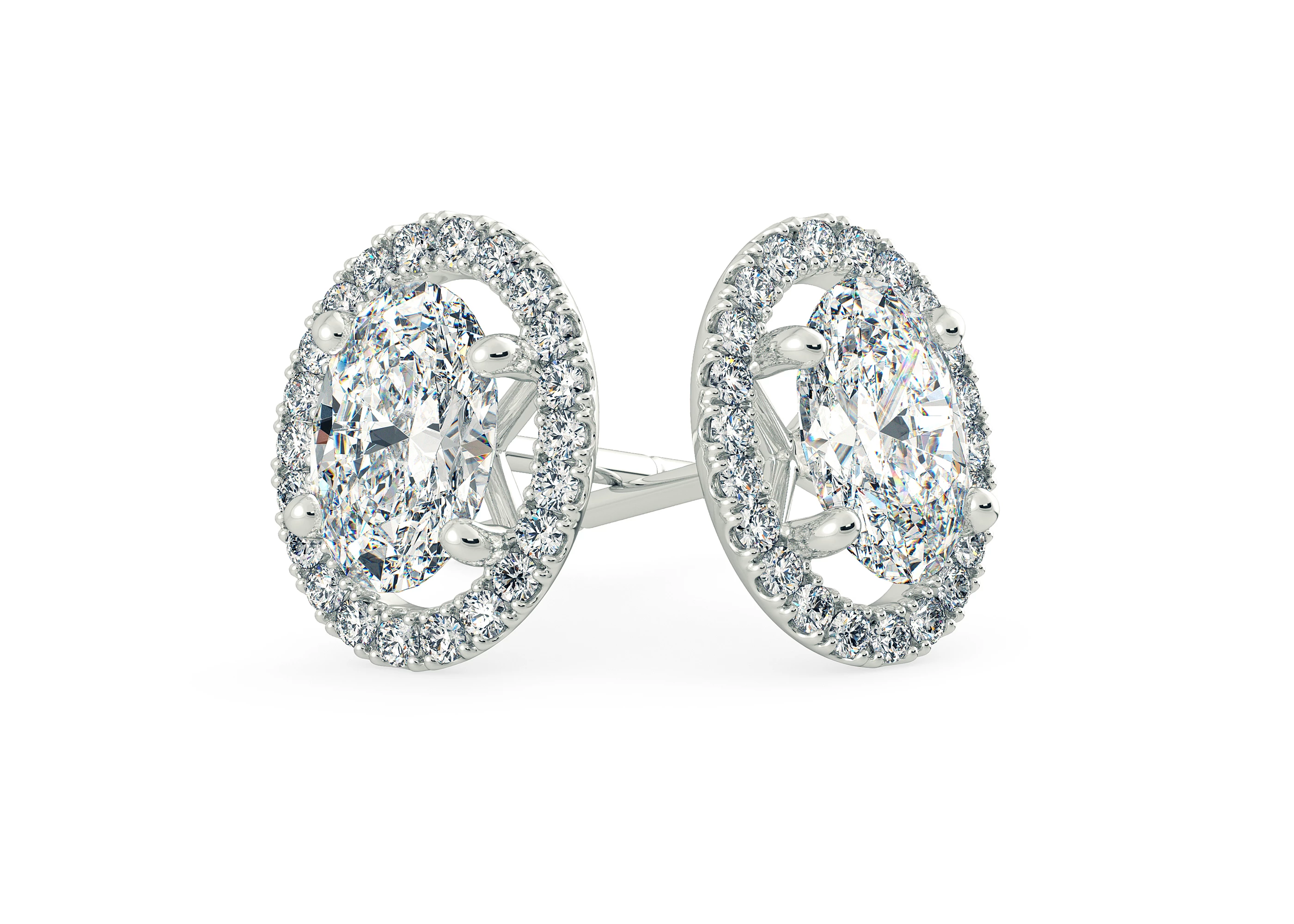 Bijou Oval Diamond Stud Earrings in 18K White Gold with Screw Backs