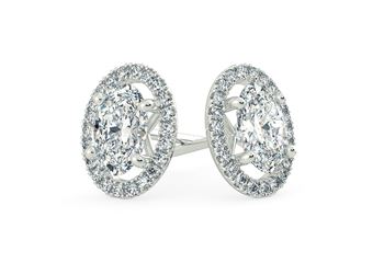 Bijou Oval Diamond Stud Earrings in 18K White Gold with Butterfly Backs