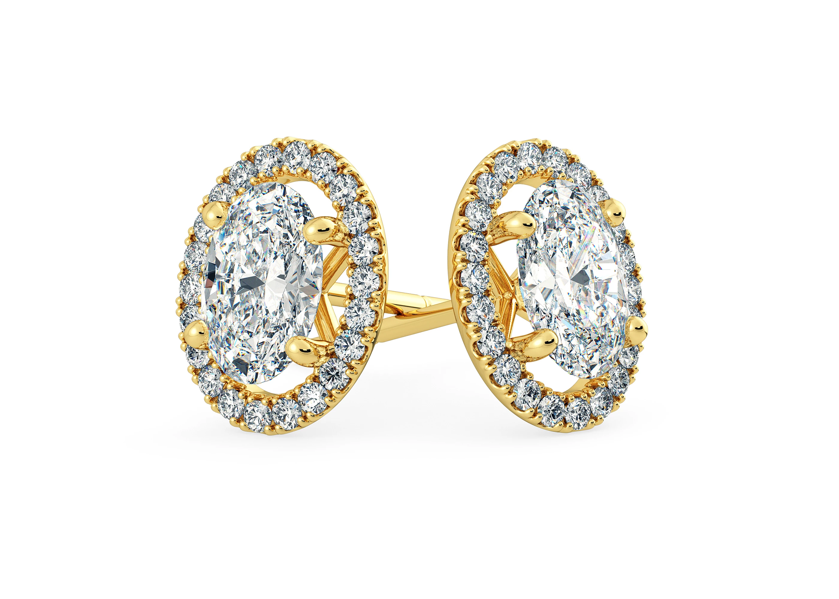 Bijou Oval Diamond Stud Earrings in 18K Yellow Gold with Butterfly Backs