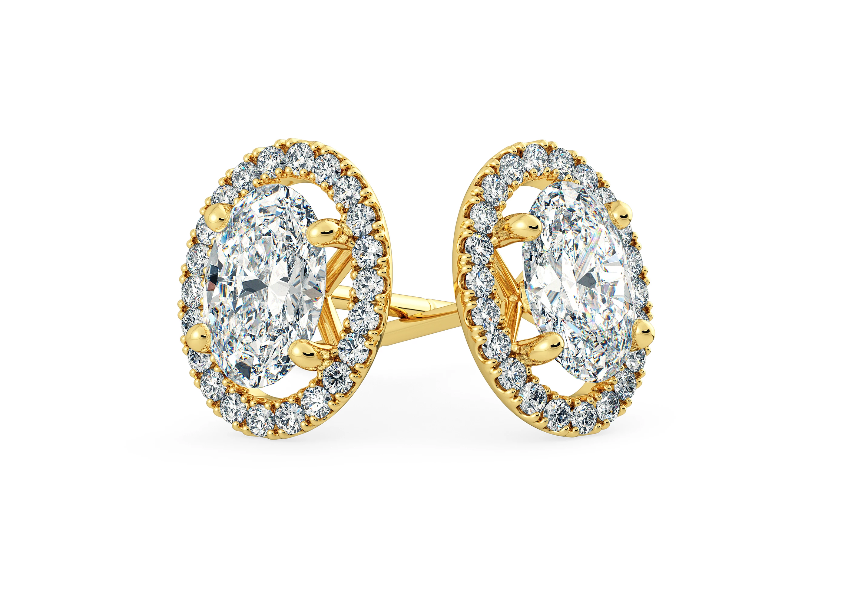 Bijou Oval Diamond Stud Earrings in 18K Yellow Gold with Screw Backs