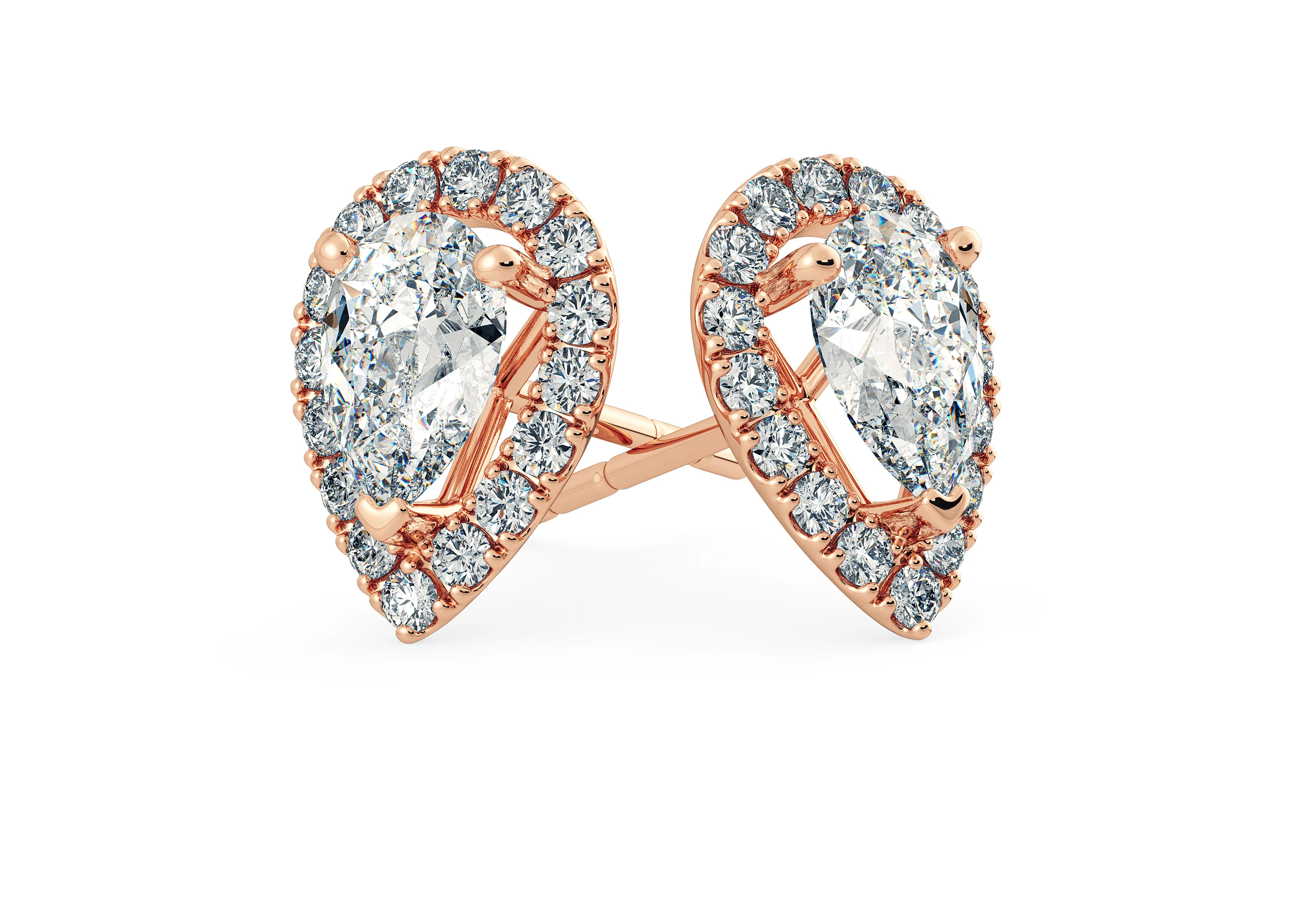 Bijou Pear Diamond Stud Earrings in 18K Rose Gold with Butterfly Backs