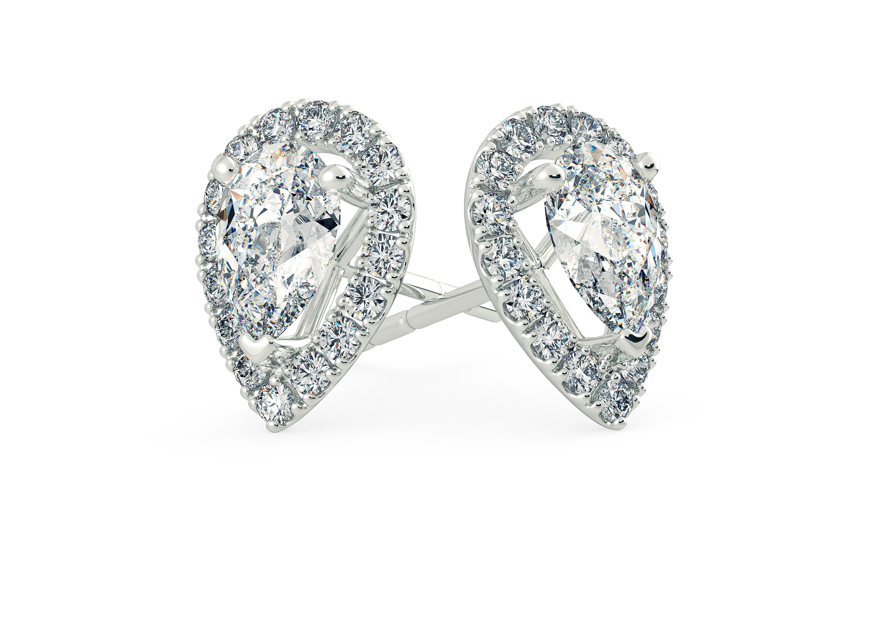 Bijou Pear Diamond Stud Earrings in 18K White Gold with Alpha Backs