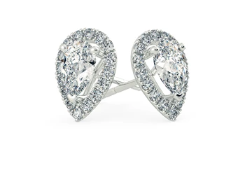 Bijou Pear Diamond Stud Earrings in 18K White Gold with Butterfly Backs