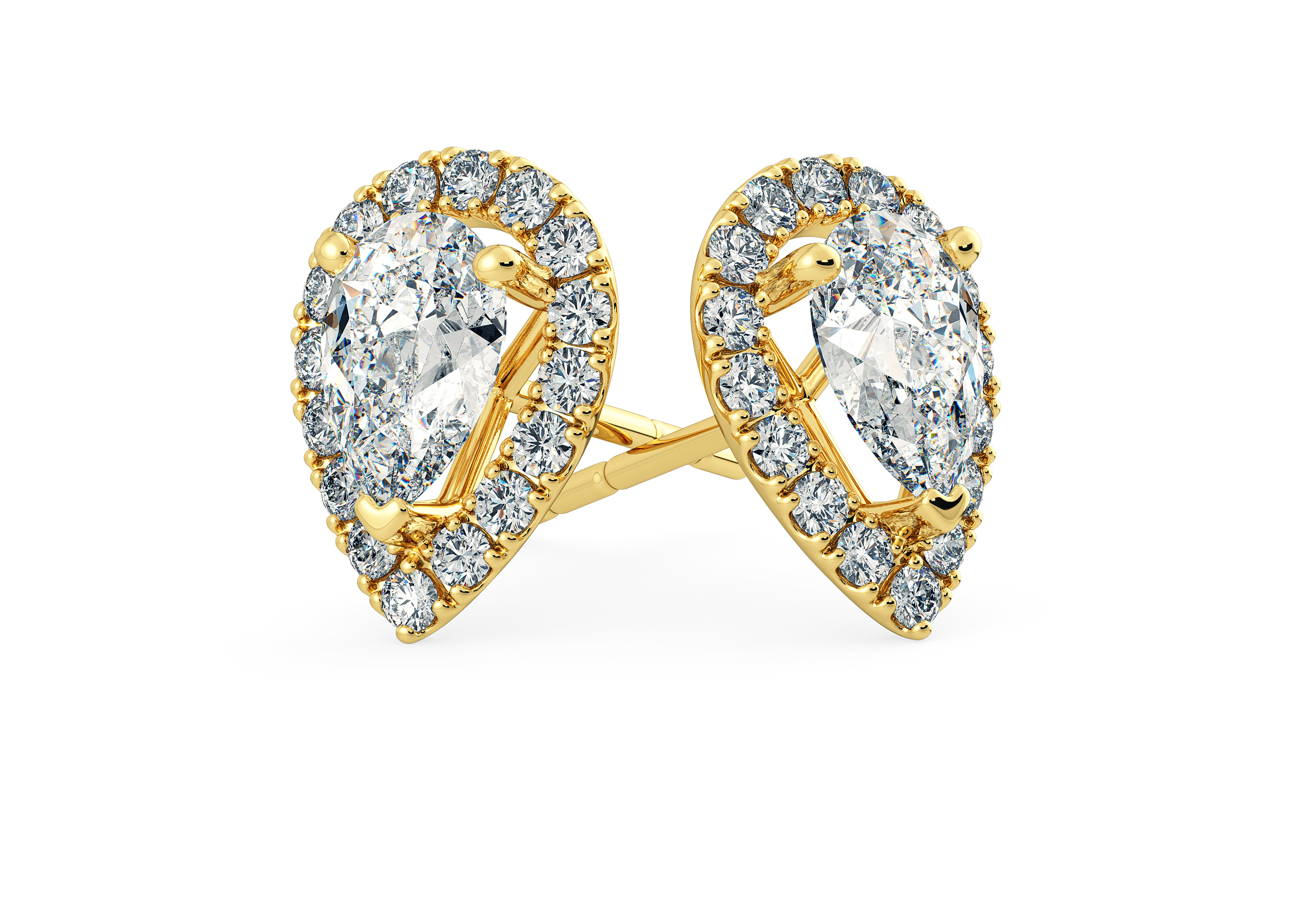 Bijou Pear Diamond Stud Earrings in 18K Yellow Gold with Butterfly Backs