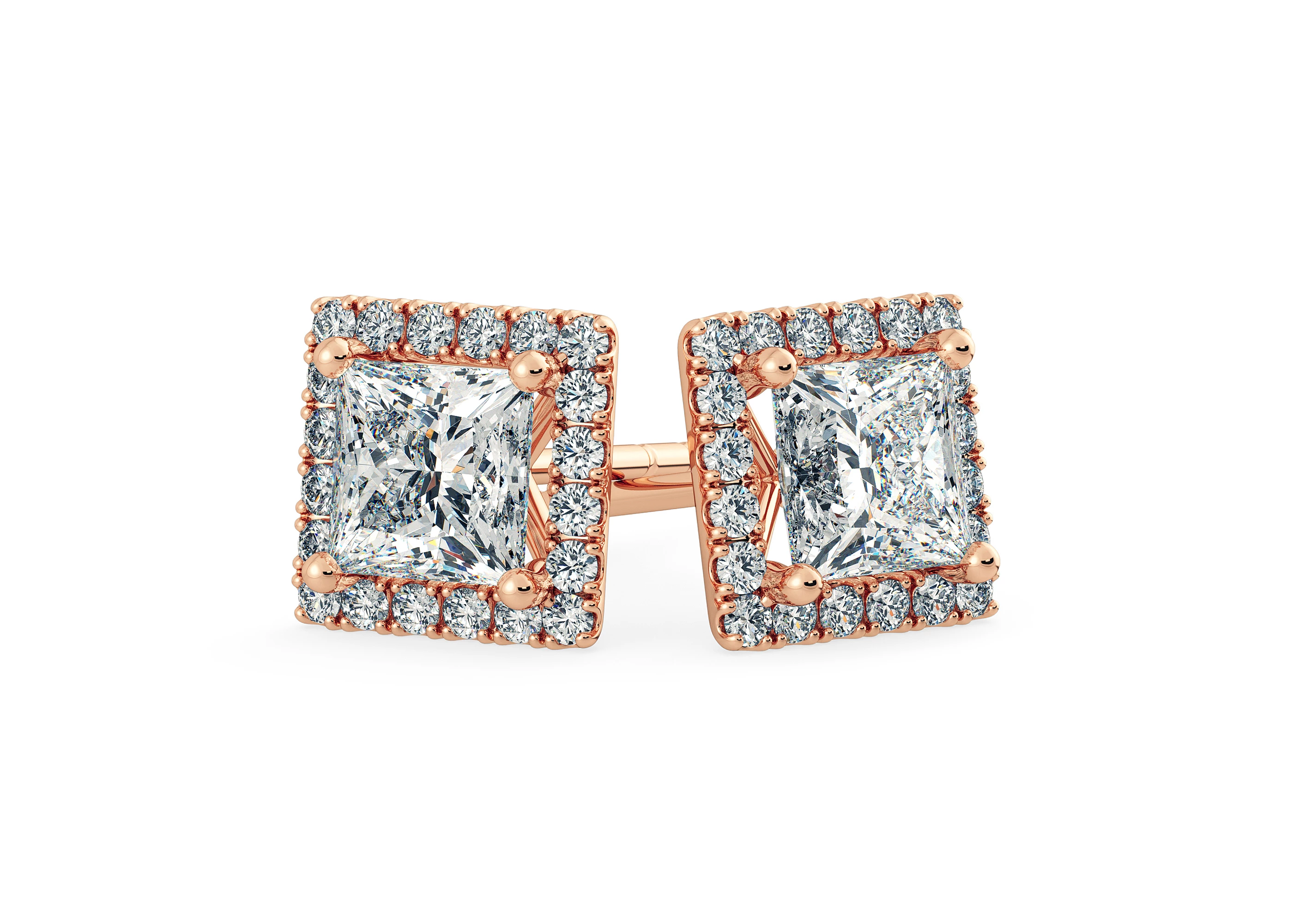 Bijou Princess Diamond Stud Earrings in 18K Rose Gold with Butterfly Backs