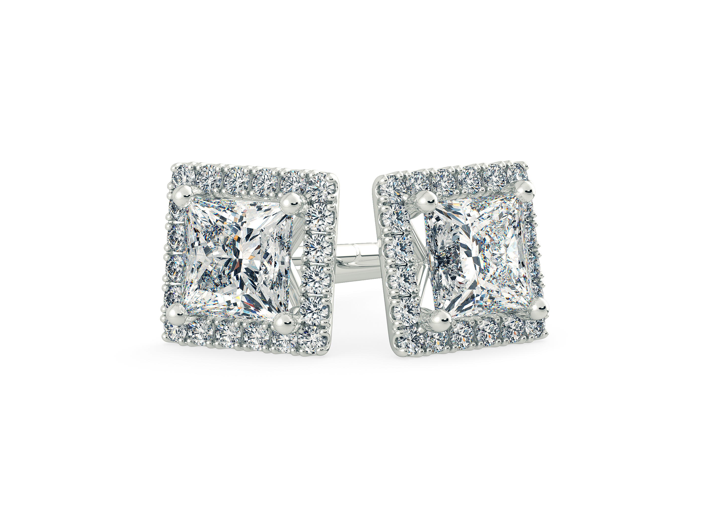 Bijou Princess Diamond Stud Earrings in 18K White Gold with Alpha Backs