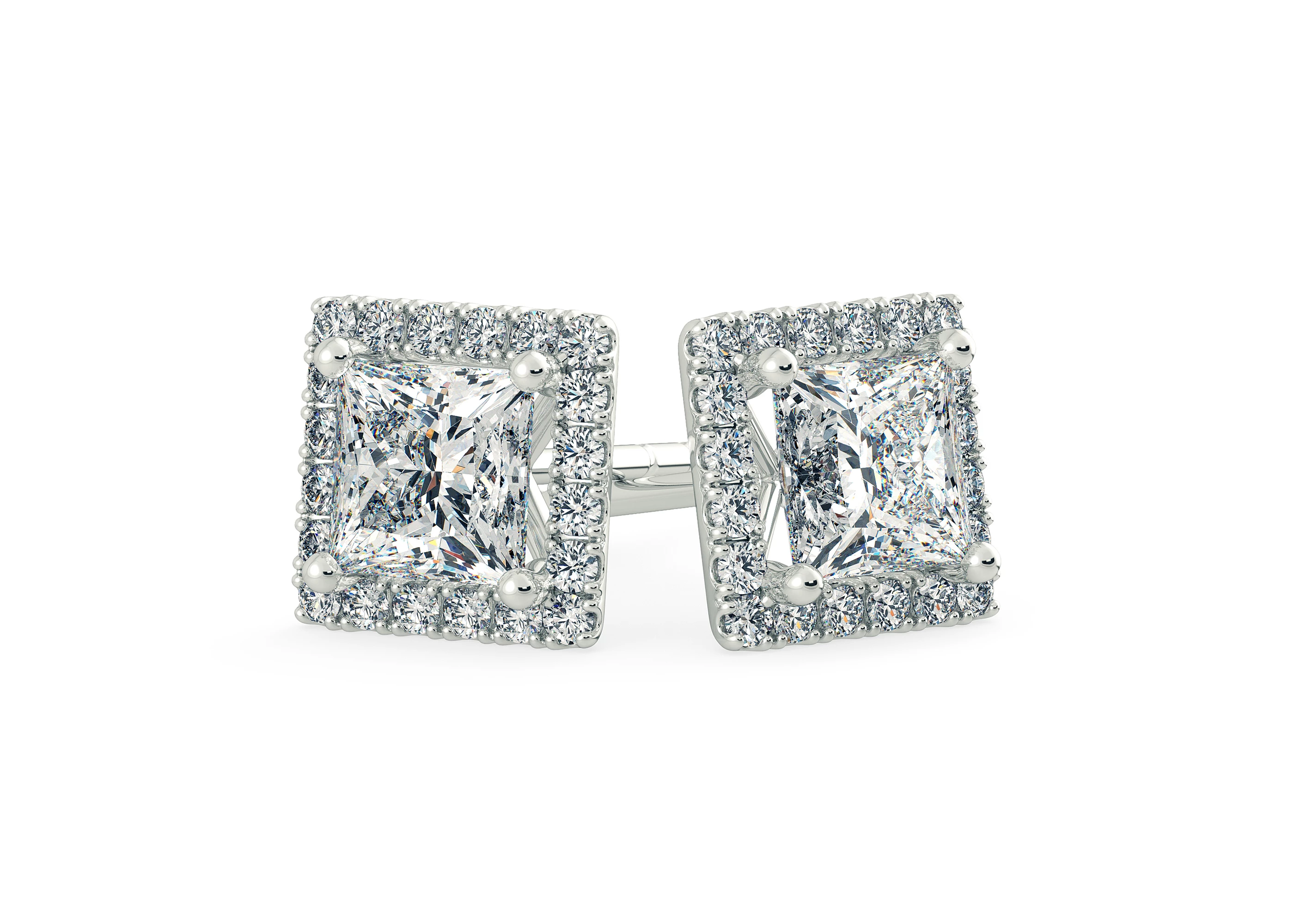 Bijou Princess Diamond Stud Earrings in Platinum with Alpha Backs