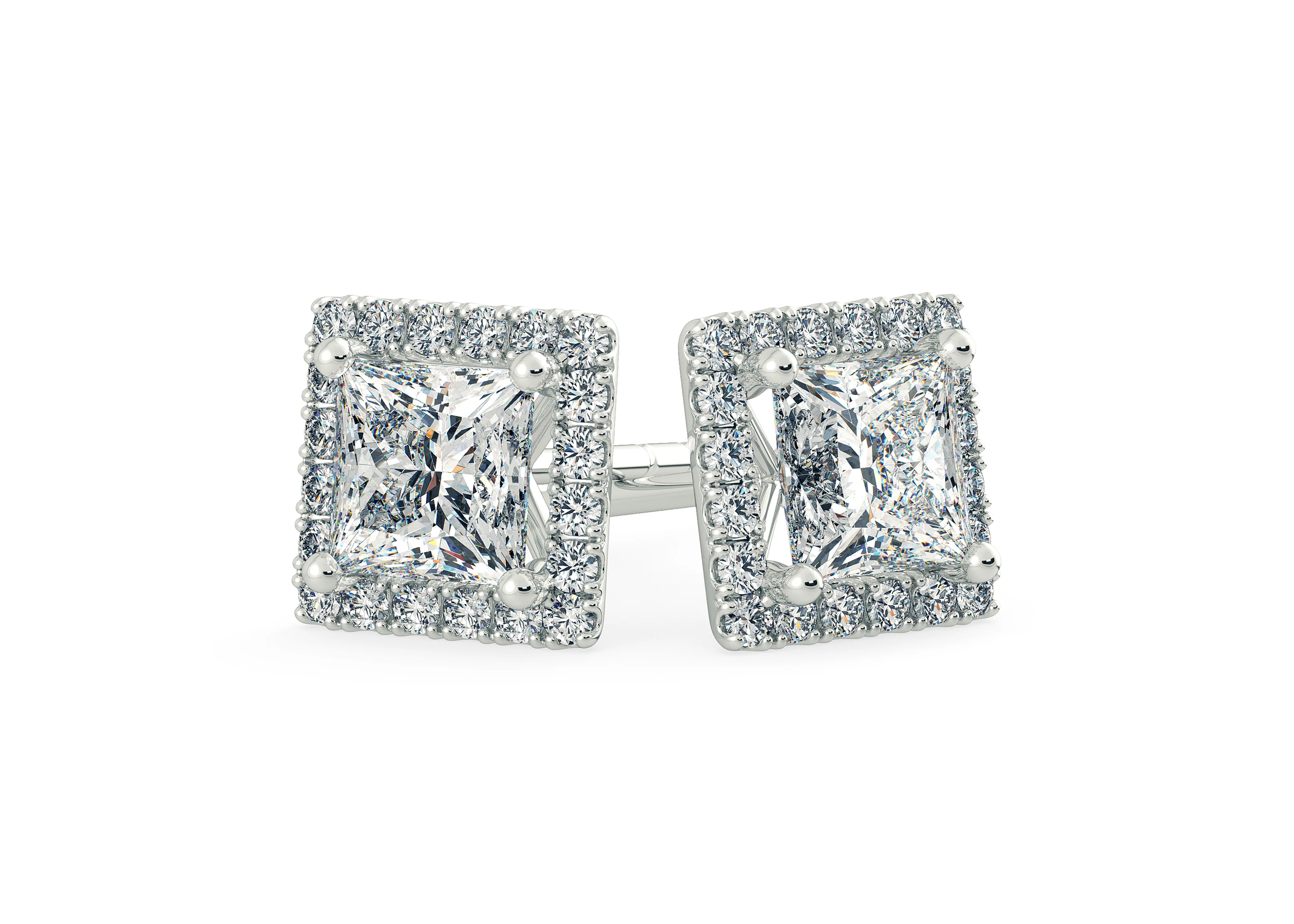 Bijou Princess Diamond Stud Earrings in Platinum with Butterfly Backs