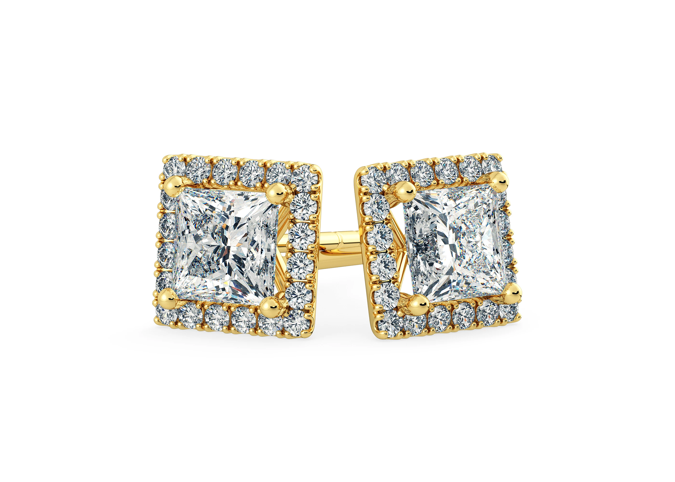 Bijou Princess Diamond Stud Earrings in 18K Yellow Gold with Butterfly Backs