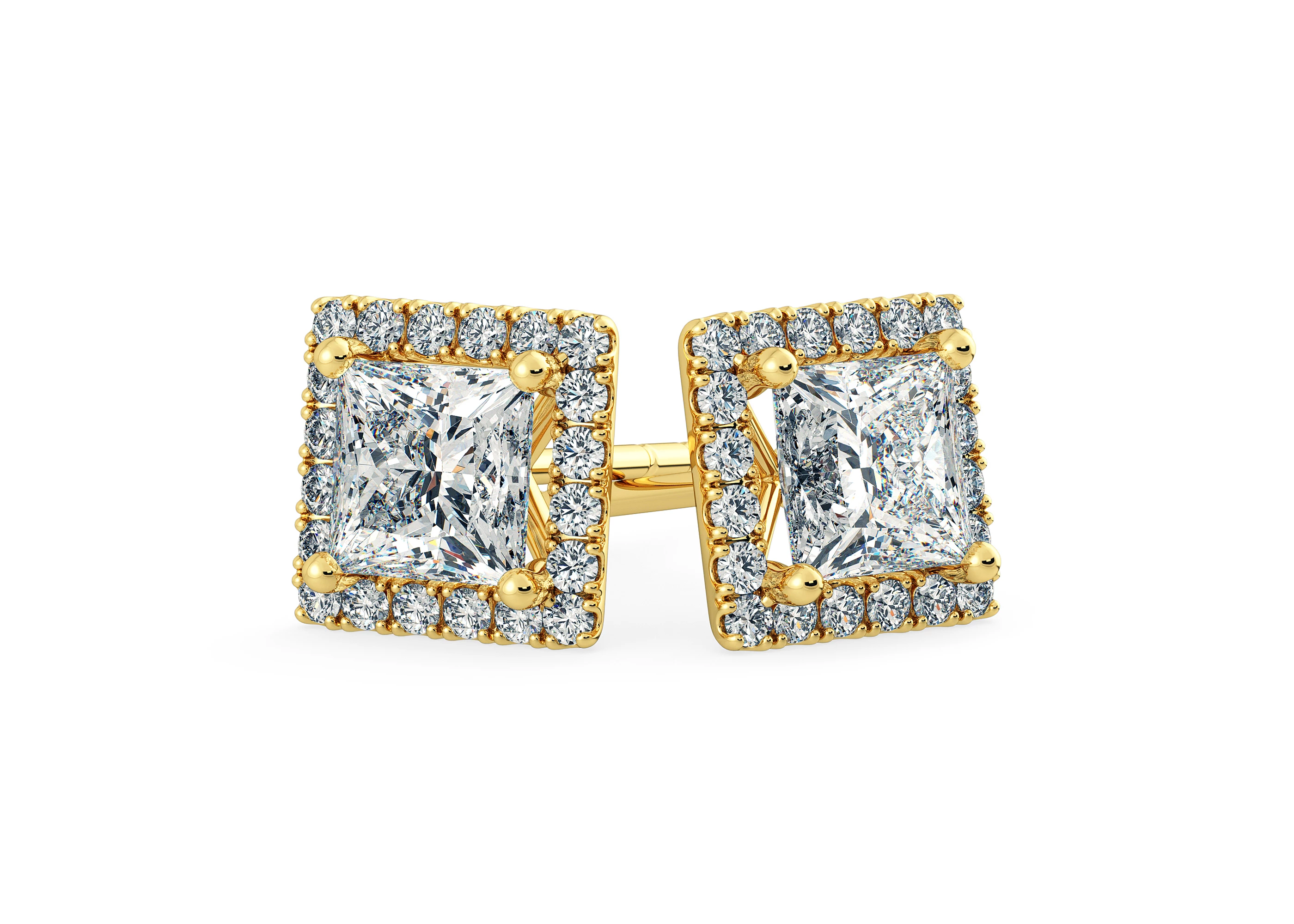 Bijou Princess Diamond Stud Earrings in 18K Yellow Gold with Alpha Backs