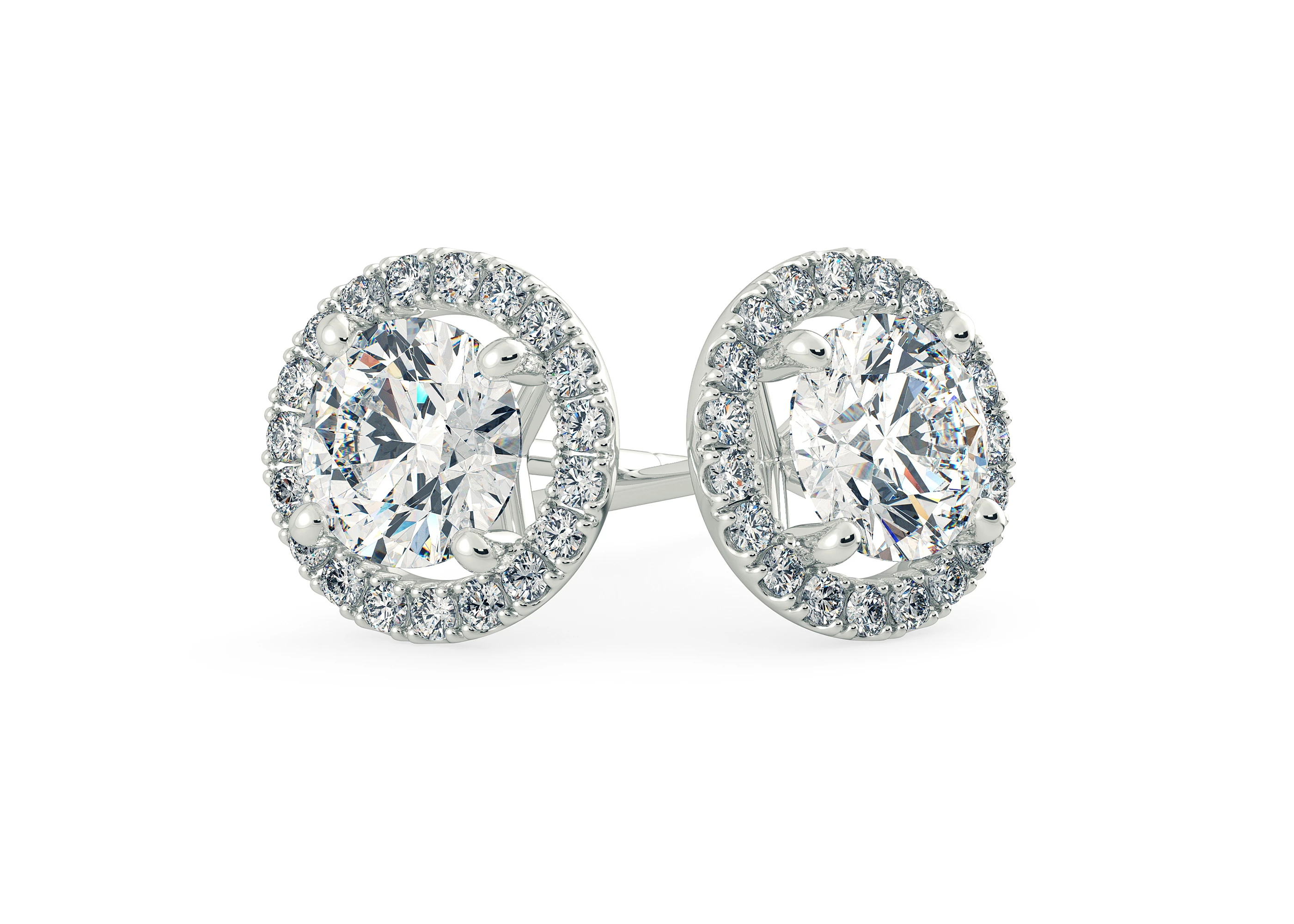 Bijou Round Brilliant Diamond Stud Earrings in Platinum with Alpha Backs