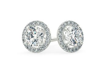 Bijou Round Brilliant Diamond Stud Earrings in 18K White Gold with Butterfly Backs