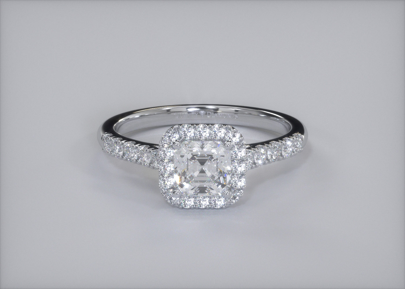 One Carat Halo Asscher Diamond Ring in 9K White Gold 360 image