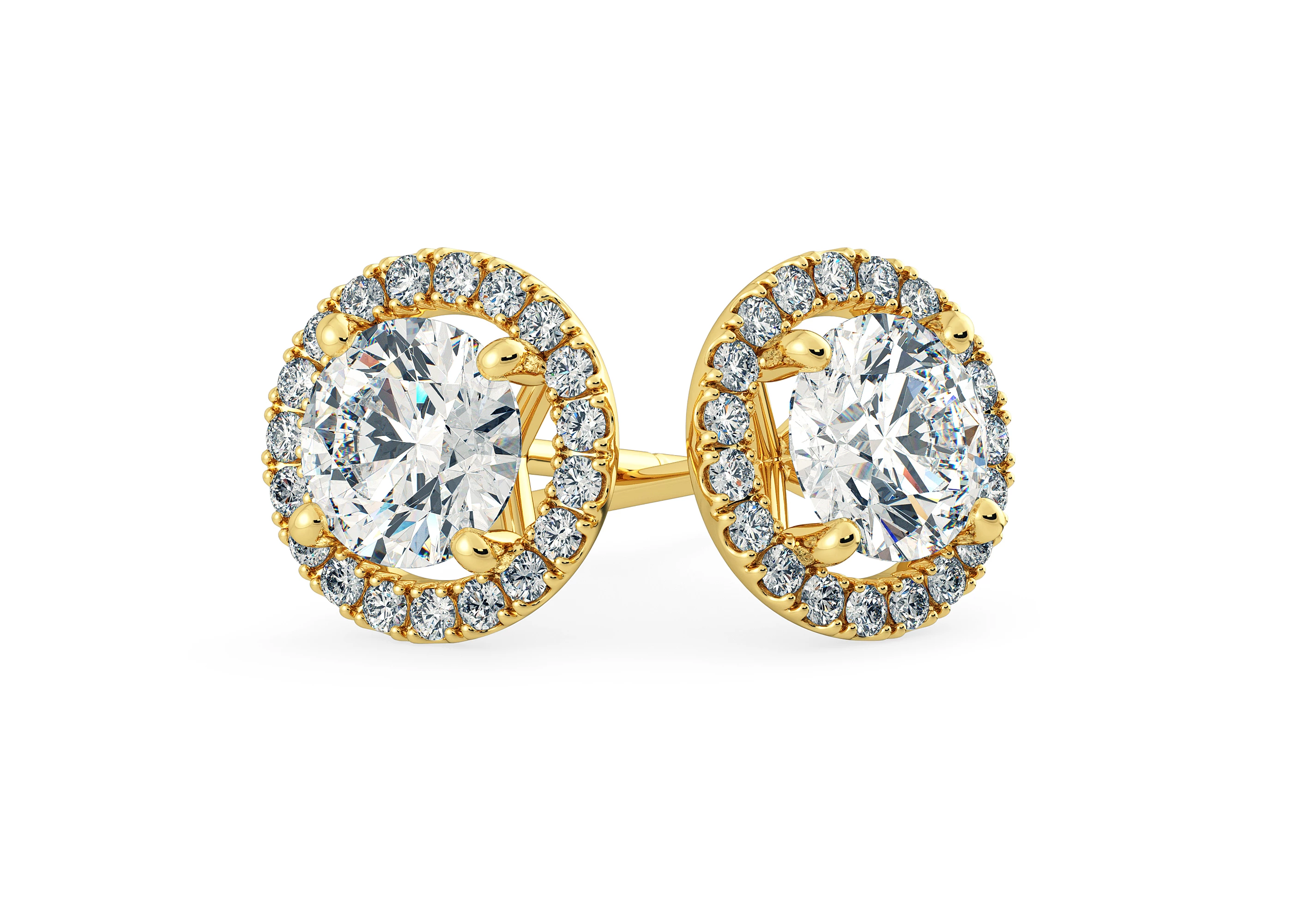 Bijou Round Brilliant Diamond Stud Earrings in 18K Yellow Gold with Butterfly Backs
