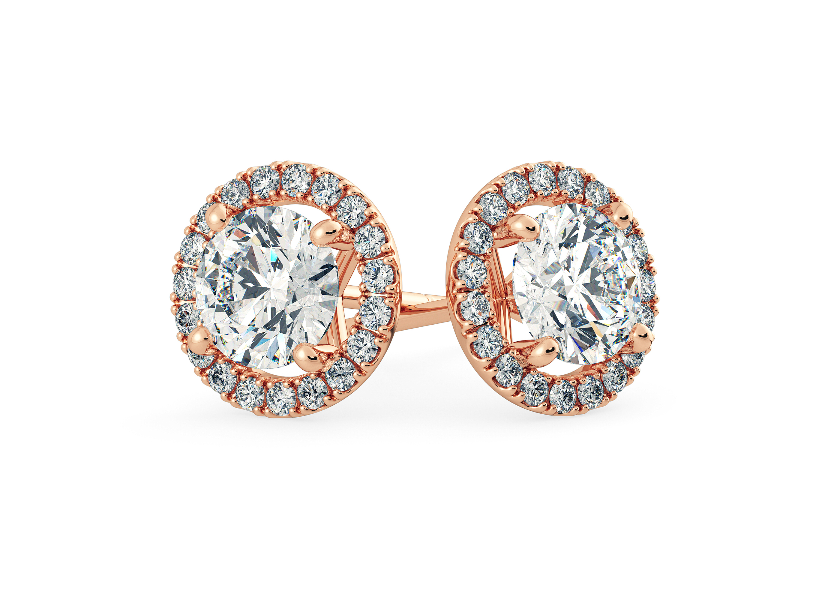 Bijou Round Brilliant Diamond Stud Earrings in 18K Rose Gold with Alpha Backs