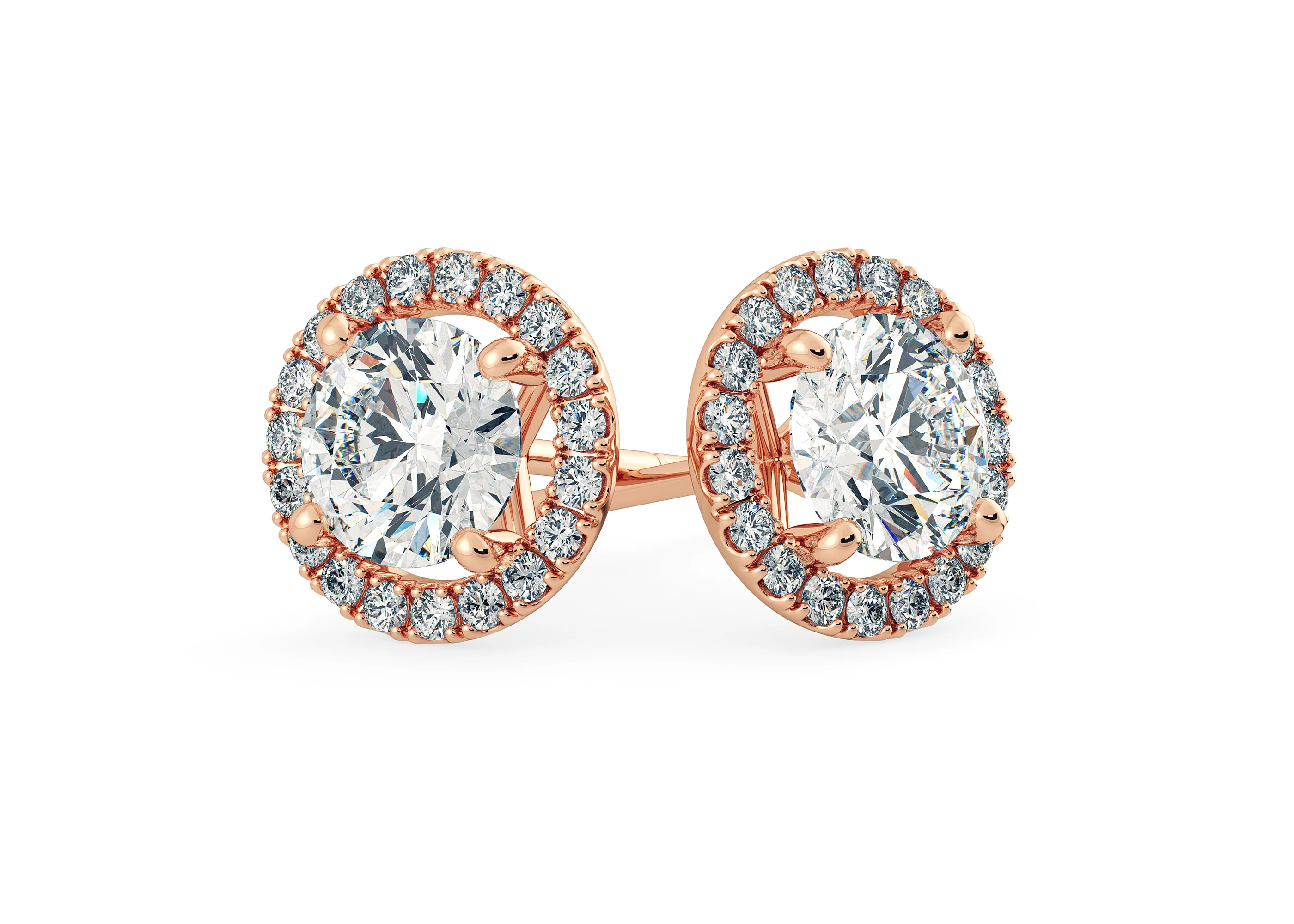 Bijou Round Brilliant Diamond Stud Earrings in 18K Rose Gold with Butterfly Backs