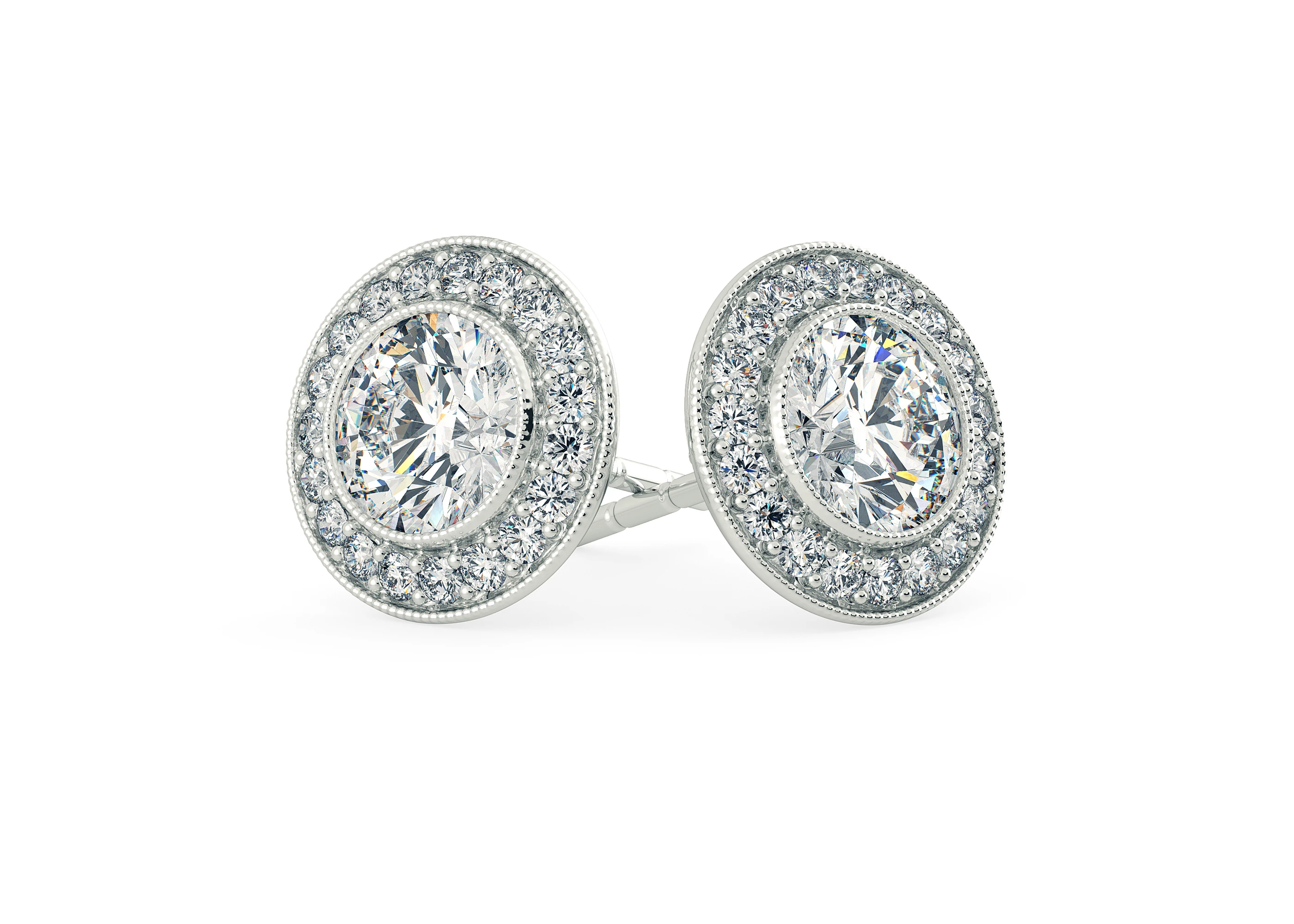 Dante Round Brilliant Diamond Stud Earrings in 18K White Gold with Screw Backs