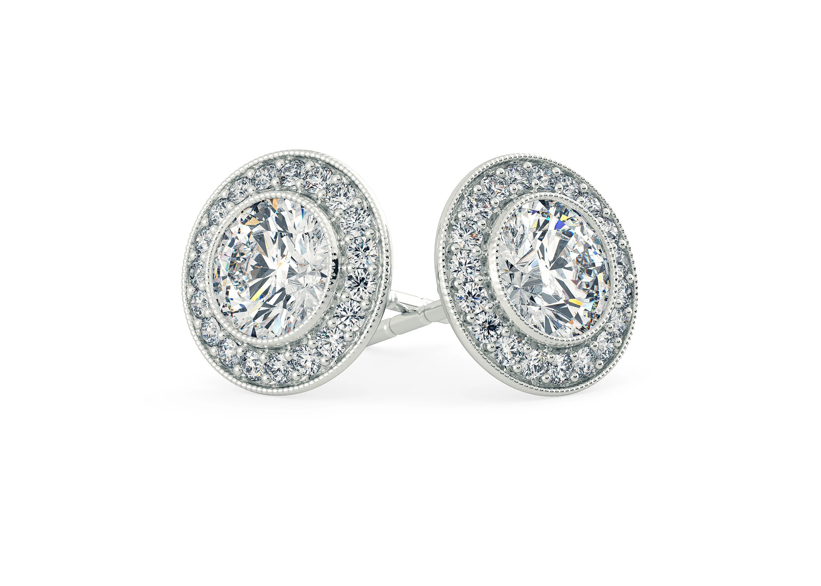 Dante Round Brilliant Diamond Stud Earrings in 18K White Gold with Alpha Backs