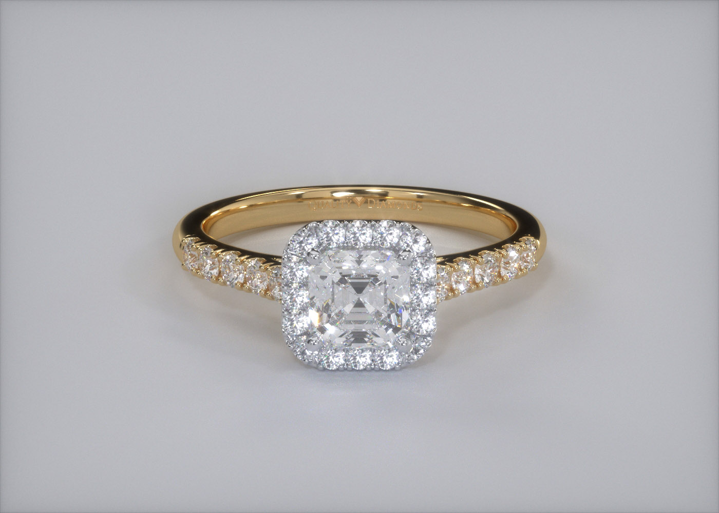 One Carat Asscher Halo Diamond Ring in 18K Yellow Gold 360 image