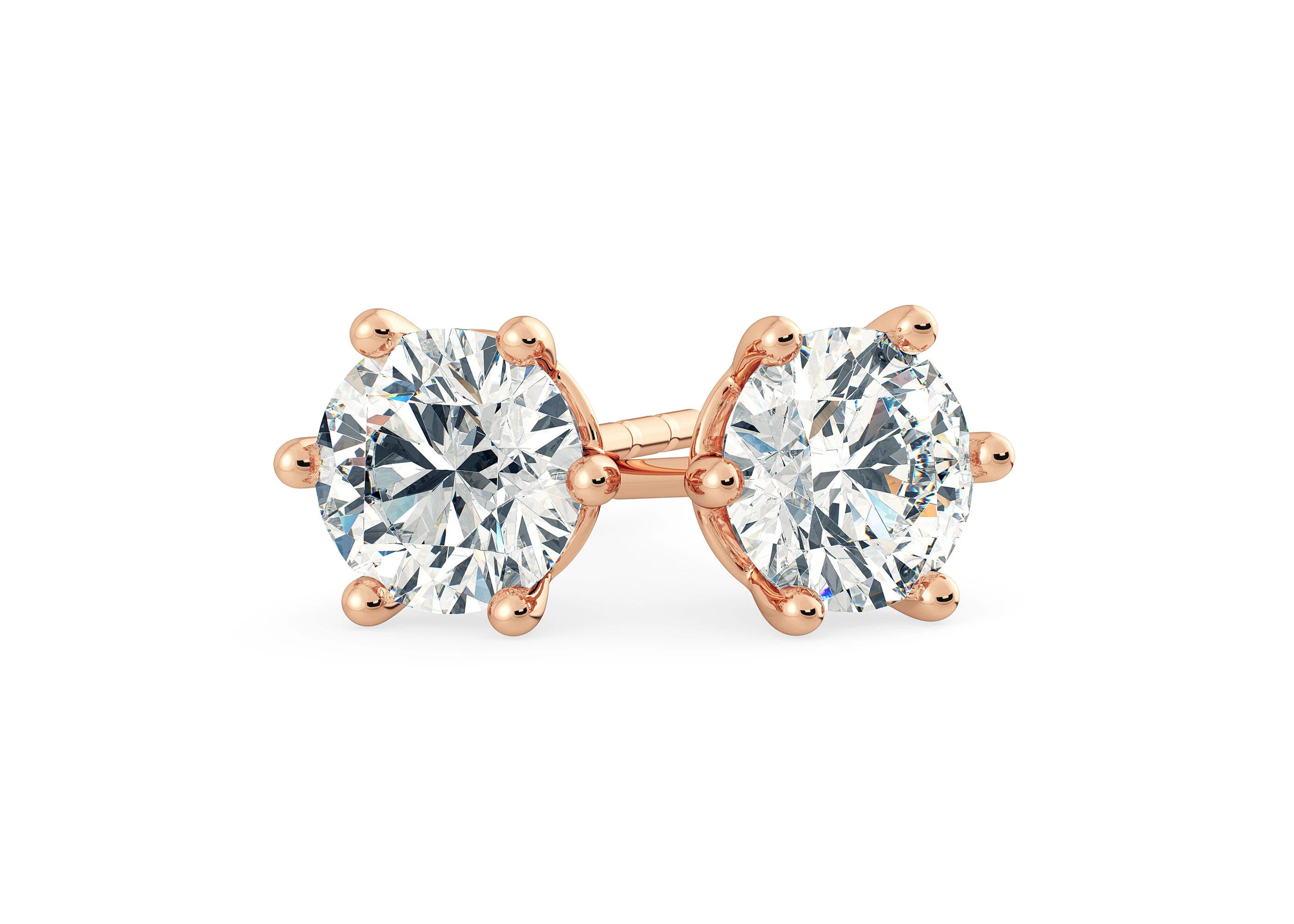Bellezza Round Brilliant Diamond Stud Earrings in 18K Rose Gold with Screw Backs