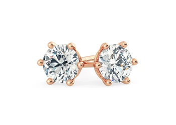 Bellezza Round Brilliant Diamond Stud Earrings in 18K Rose Gold with Butterfly Backs