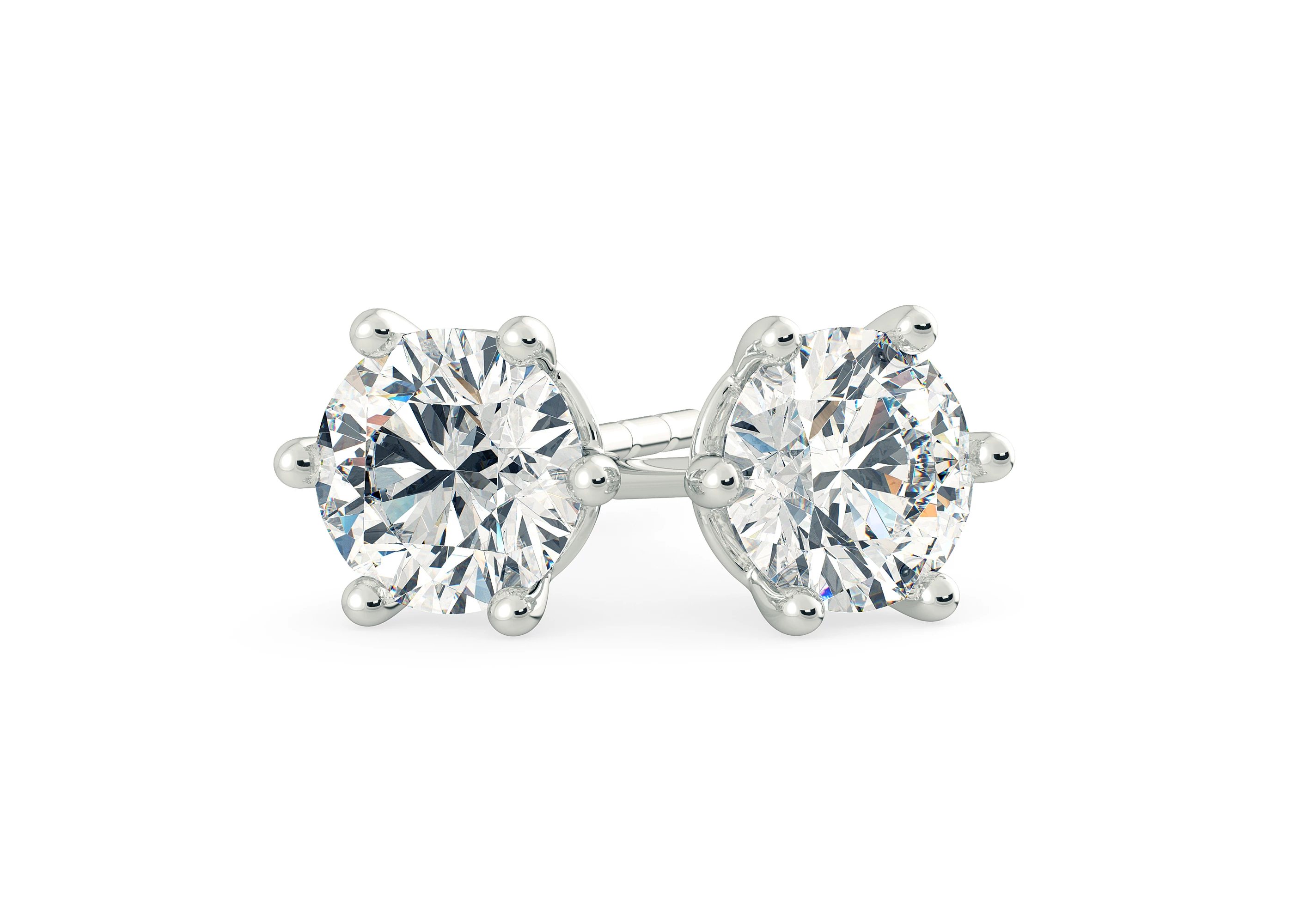 Bellezza Round Brilliant Diamond Stud Earrings in 18K White Gold with Butterfly Backs