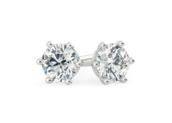 Bellezza Round Brilliant Diamond Stud Earrings in 18K White Gold with Butterfly Backs