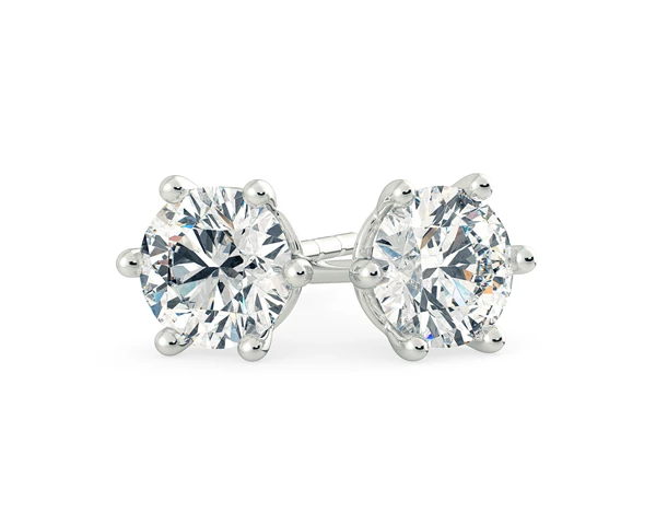 Bellezza Round Brilliant Diamond Stud Earrings in Platinum with Screw Backs
