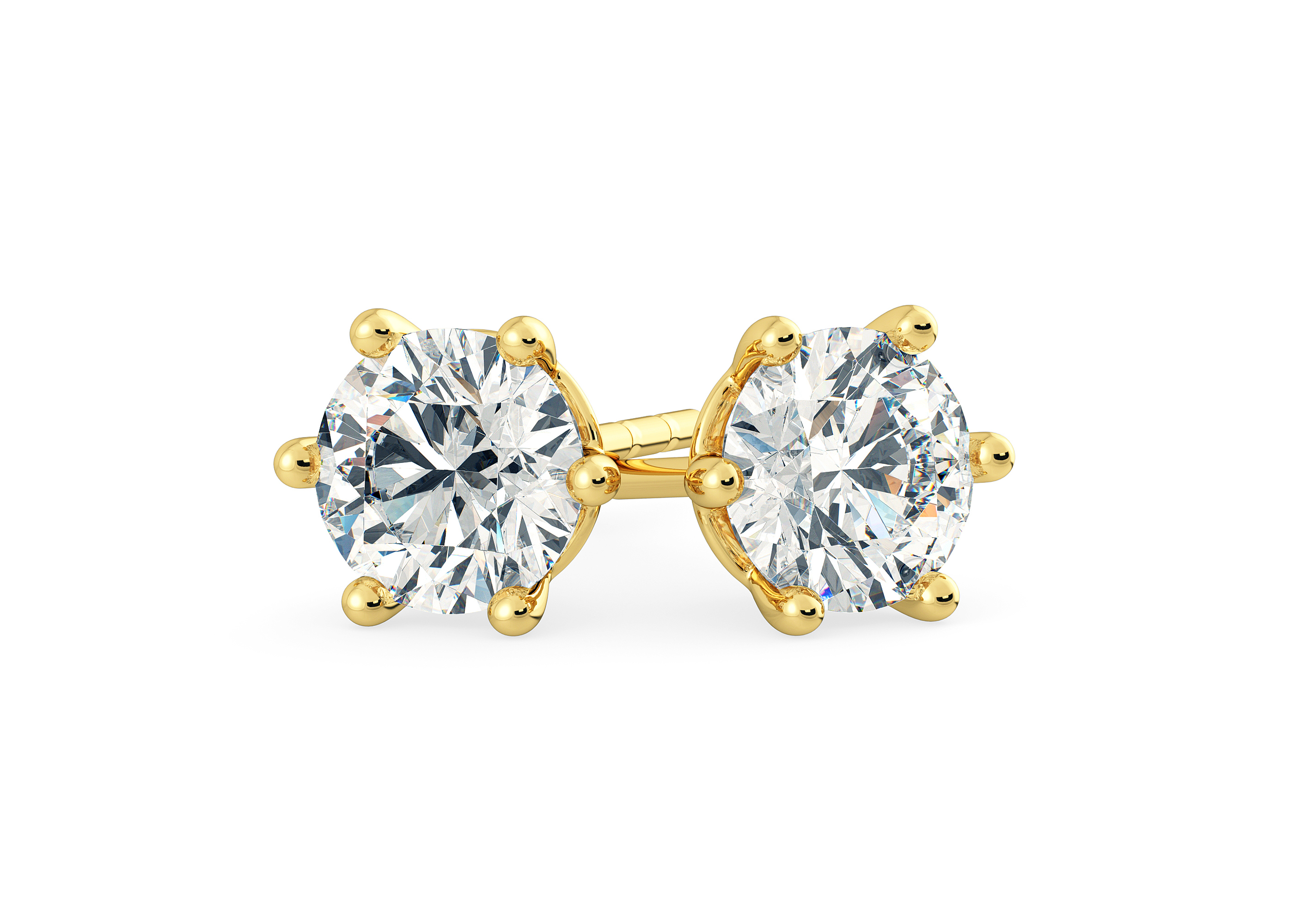 Brilliant Cut 3-Stone Diamond and 18k Yellow Gold Stud Earrings