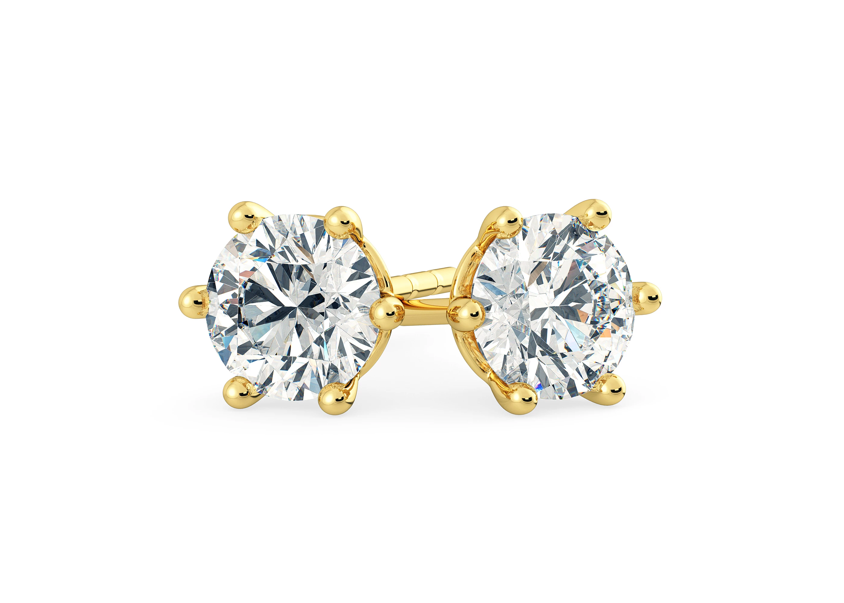 Bellezza Round Brilliant Diamond Stud Earrings in 18K Yellow Gold with Alpha Backs