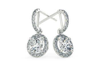 Bijou Round Brilliant Diamond Drop Earrings in 18K White Gold with Butterfly Backs
