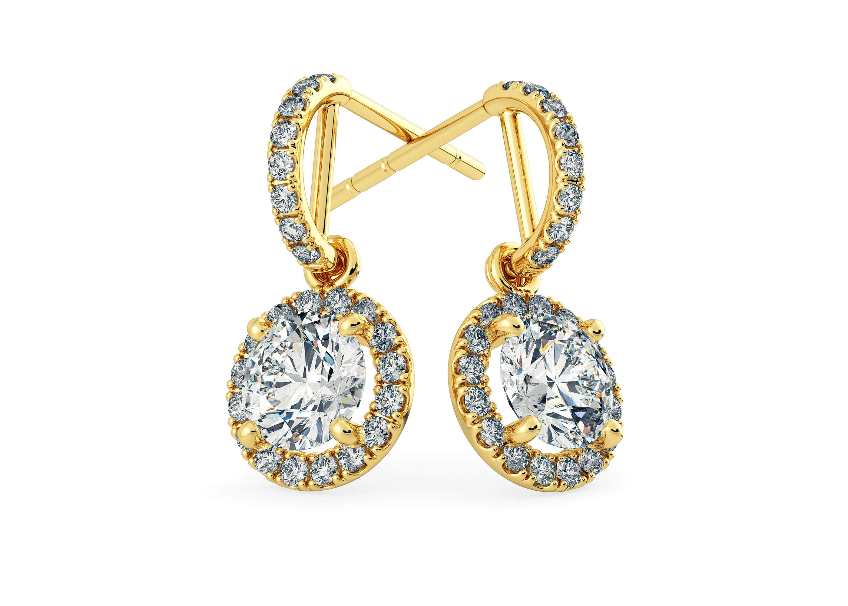 Bijou Round Brilliant Diamond Drop Earrings in 18K Yellow Gold with Screw Backs